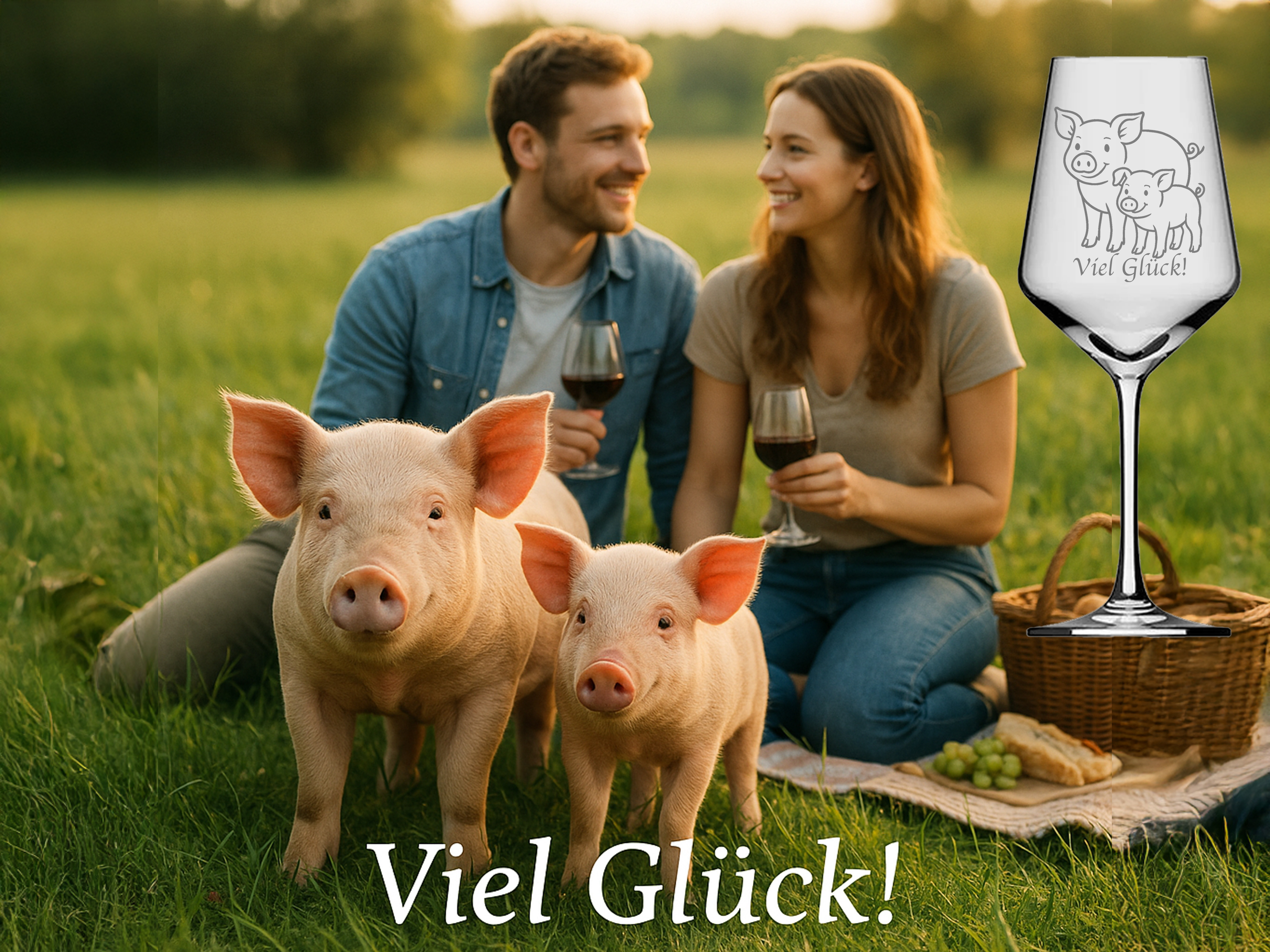 Weinglas 350ml mit Glücksschwein und Baby spülmaschinenfest originelles Design für Anlässe - Vorschau 5