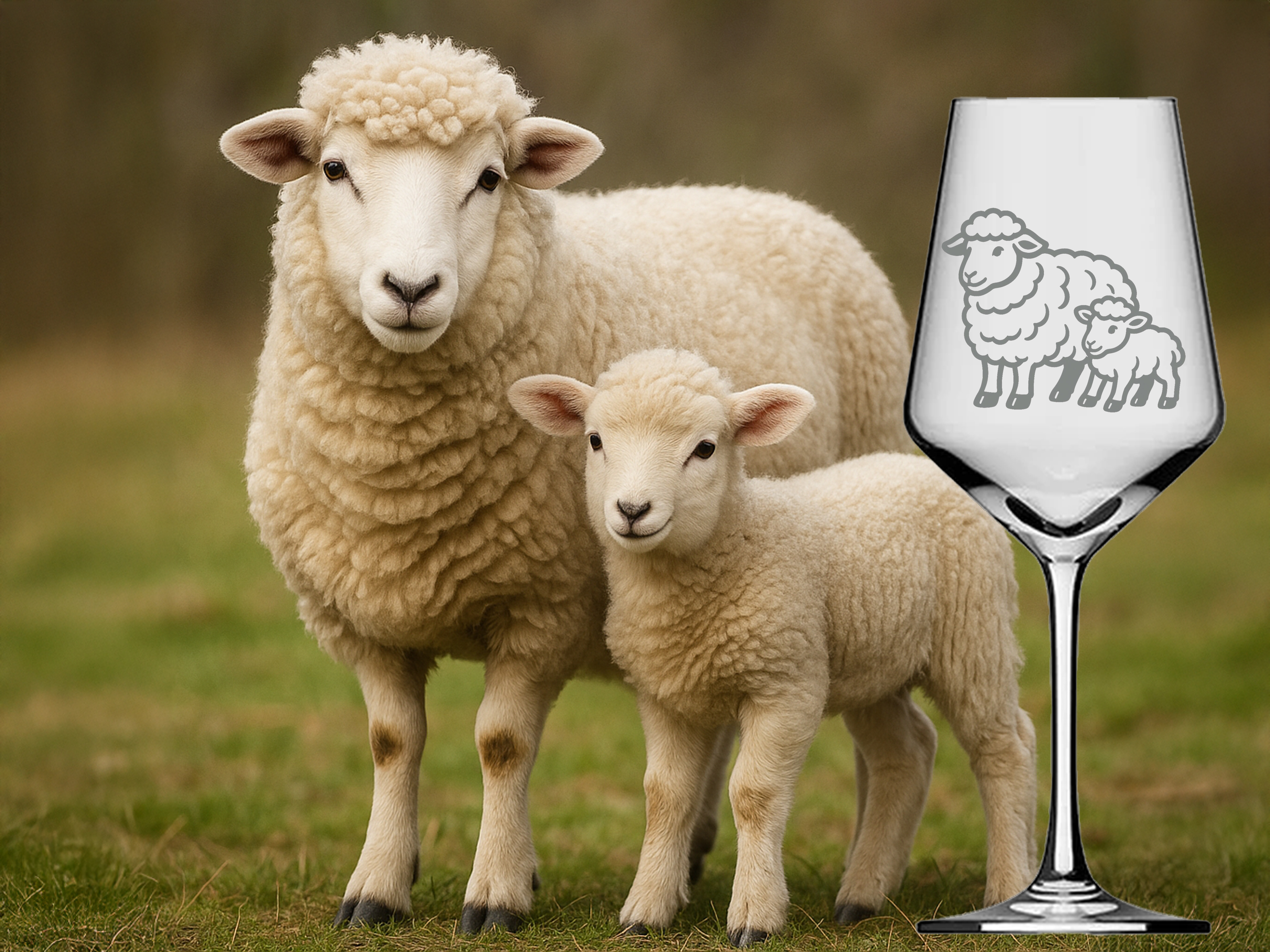 Weinglas Schäfchen mit Baby spülmaschinenfest 350 ml 21 cm hohe Tischdekoration für Schafsliebhaber - Vorschau 5