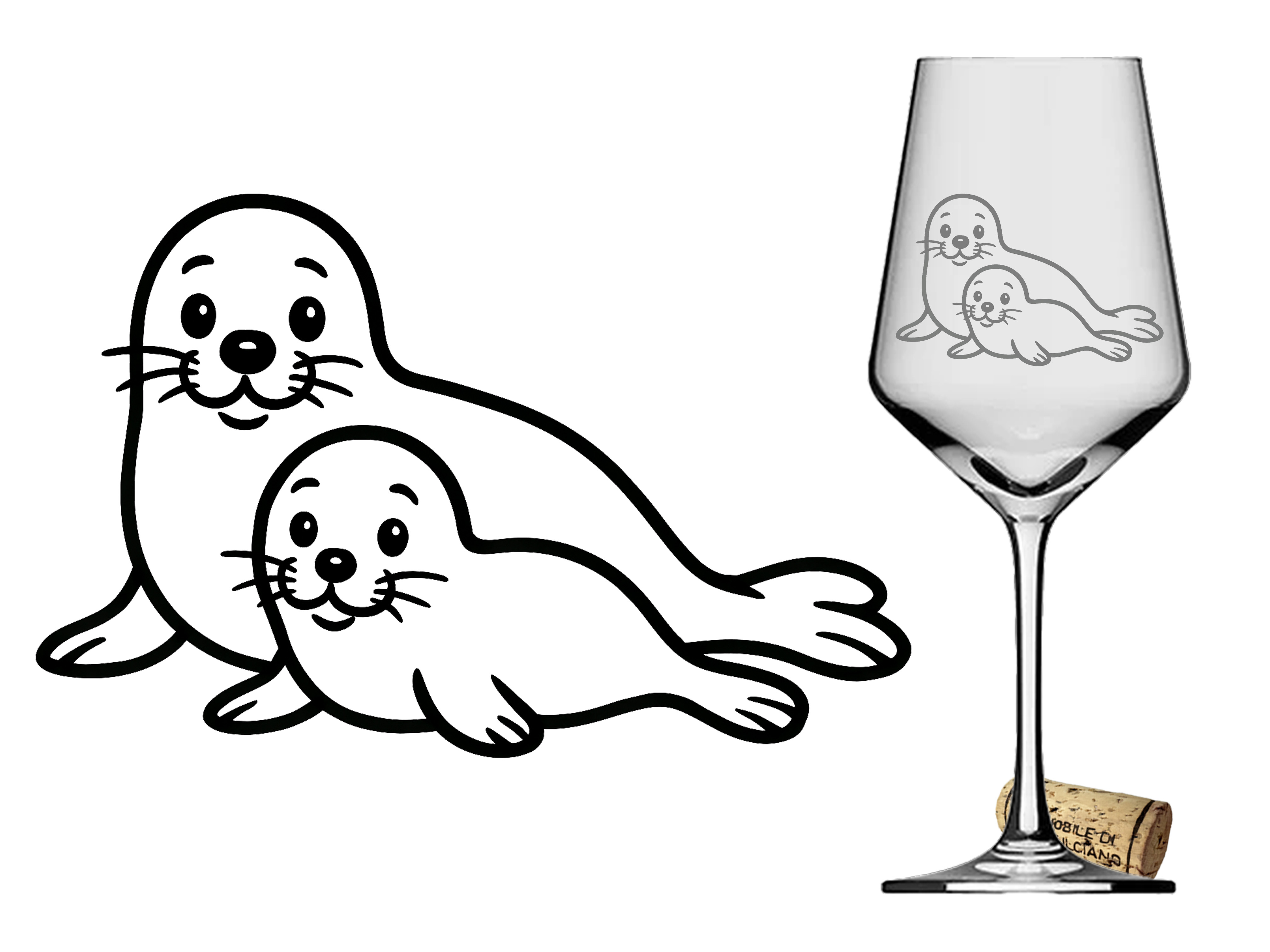 Weinglas Robbe mit Baby - stabil spülmaschinenfest harmonisches Design ideal für gesellige Abende - Vorschau 5