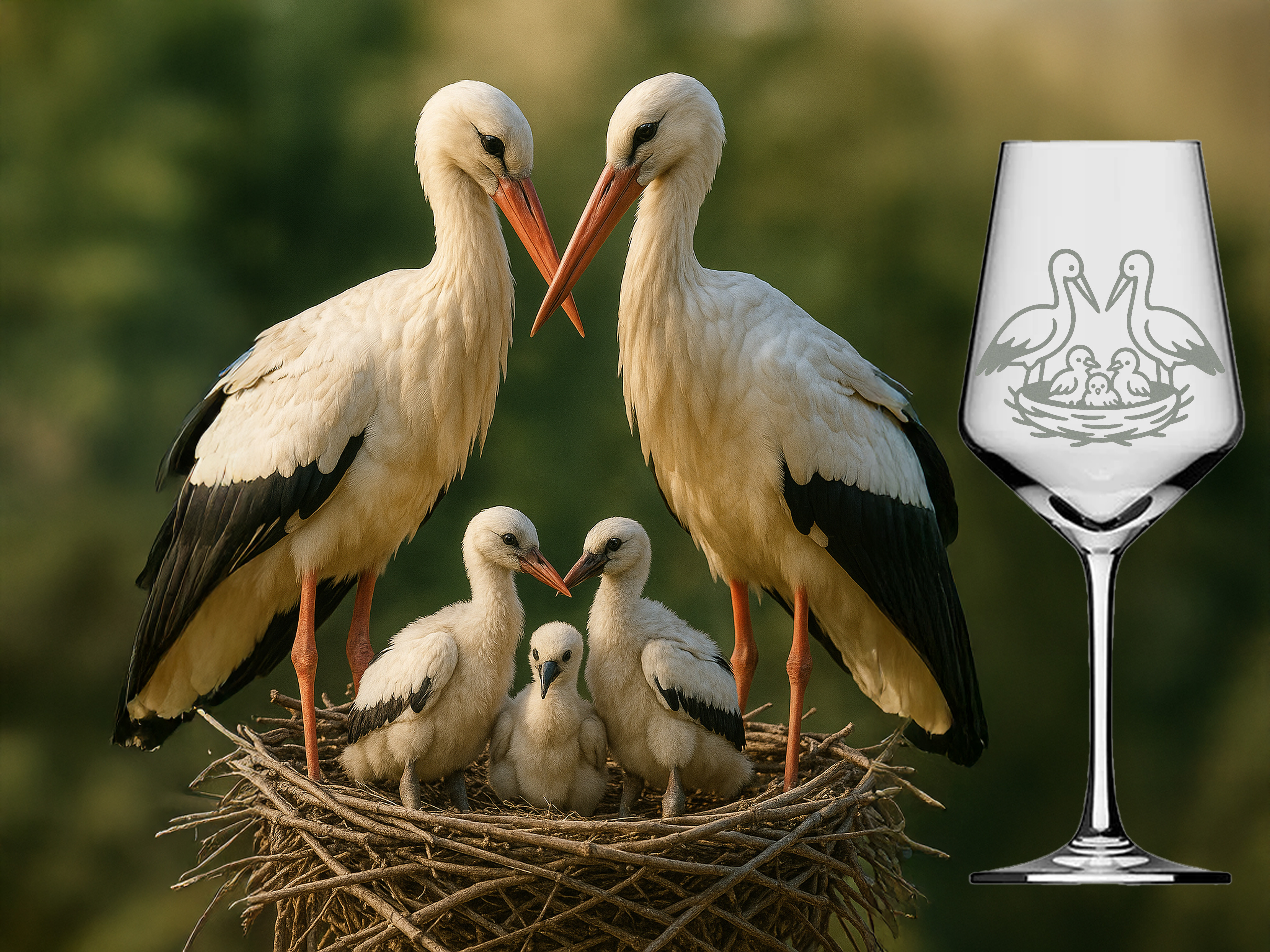 Weinglas mit Gravur Storch Mama und Babys für gesellige Feiern spülmaschinenfest und pflegeleicht - Vorschau 2