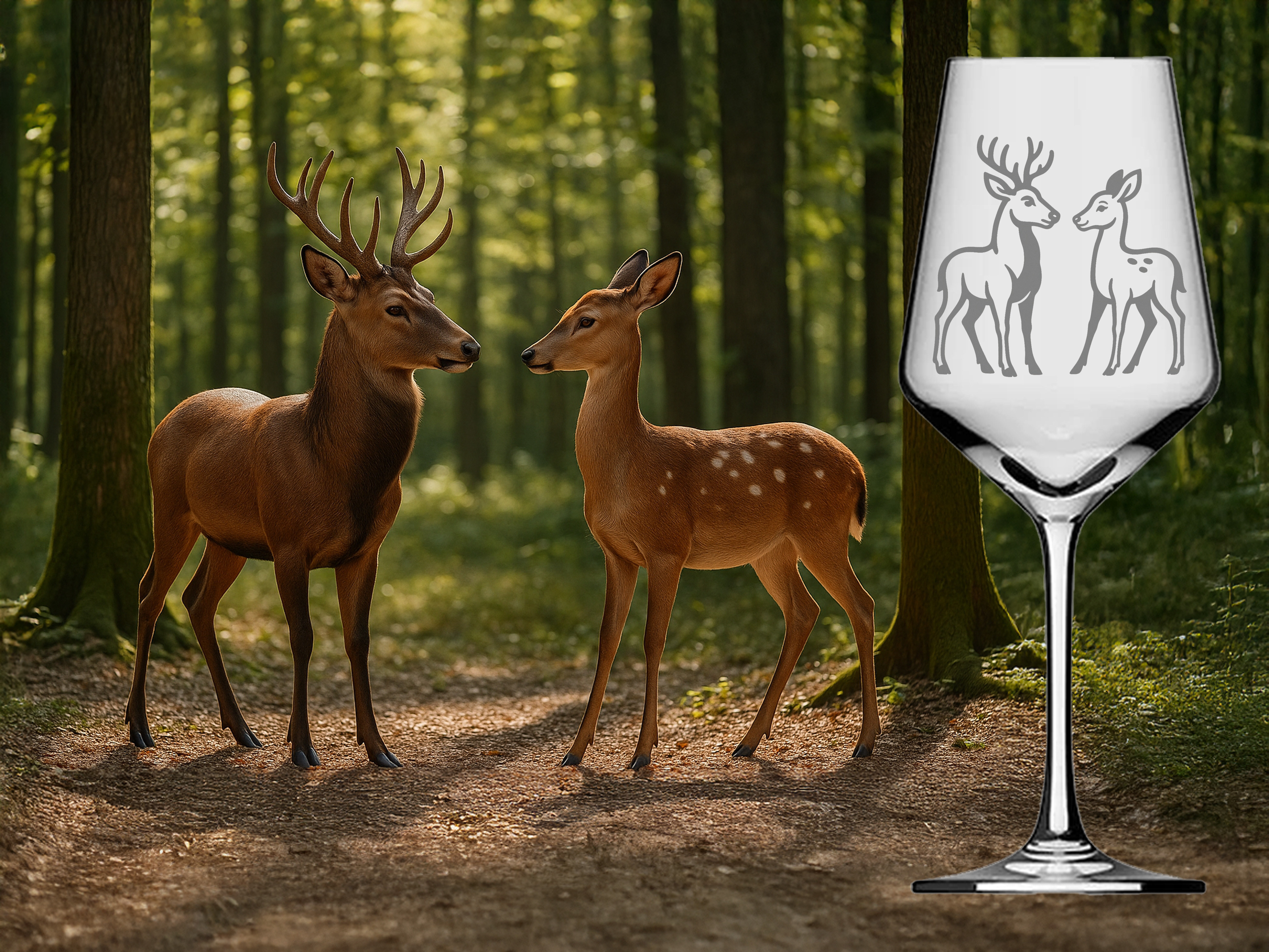 Weinglas mit Hirsch Reh-Gravur spülmaschinenfest ideal für gesellige Anlässe 350 ml - Vorschau 2