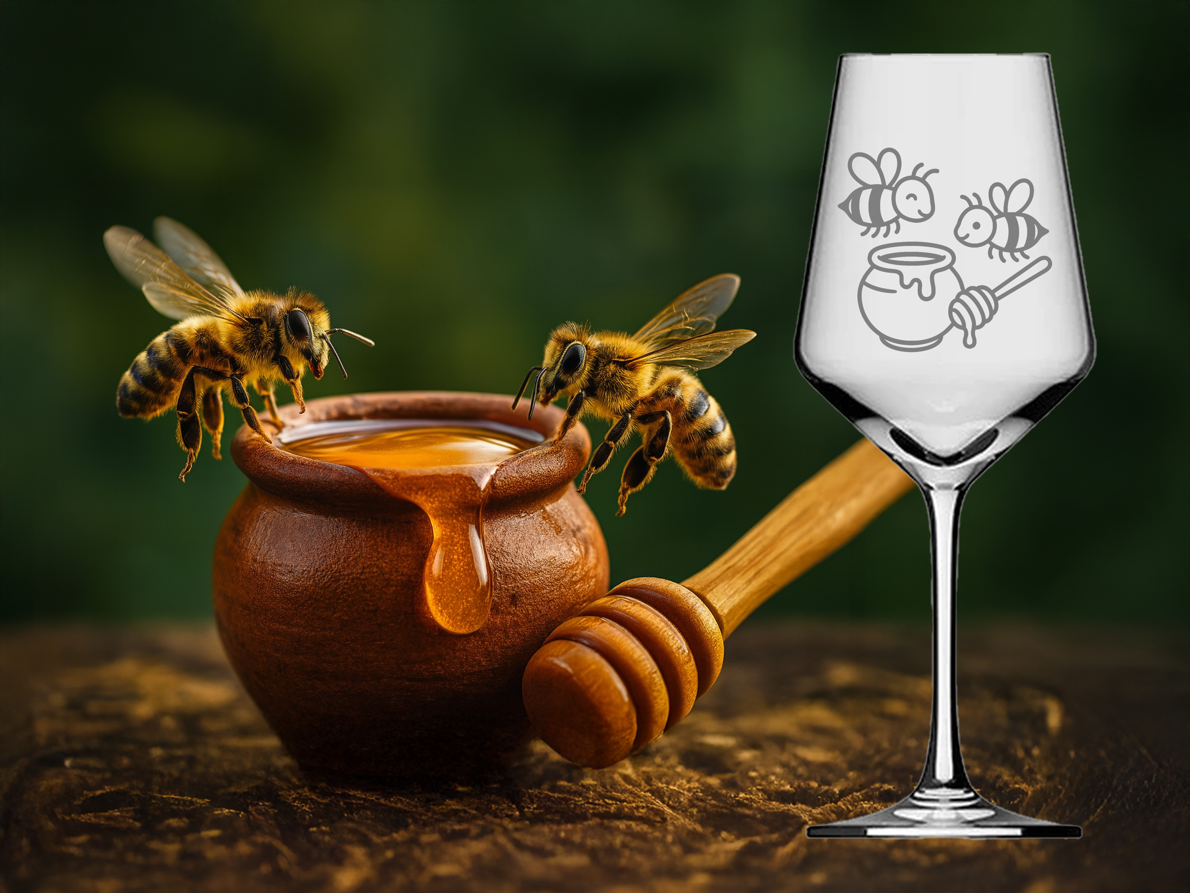 Spülmaschinenfestes Weinglas mit Honigbienen Gravur perfekt für Weinliebhaber und Anlässe - Vorschau 5