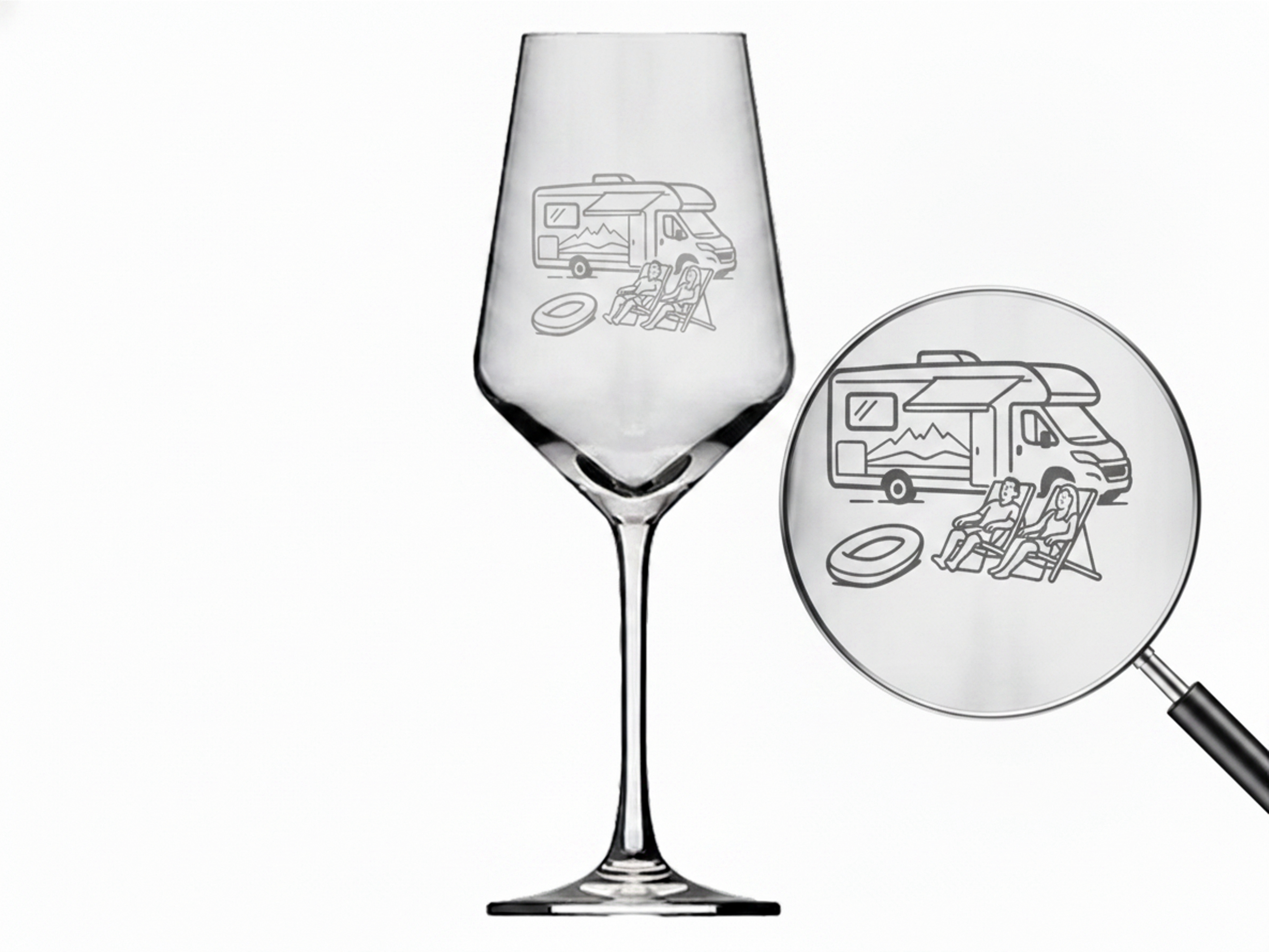 Weinglas 350 ml mit Gravur Camper spülmaschinenfest ideal für Weinliebhaber unterwegs
