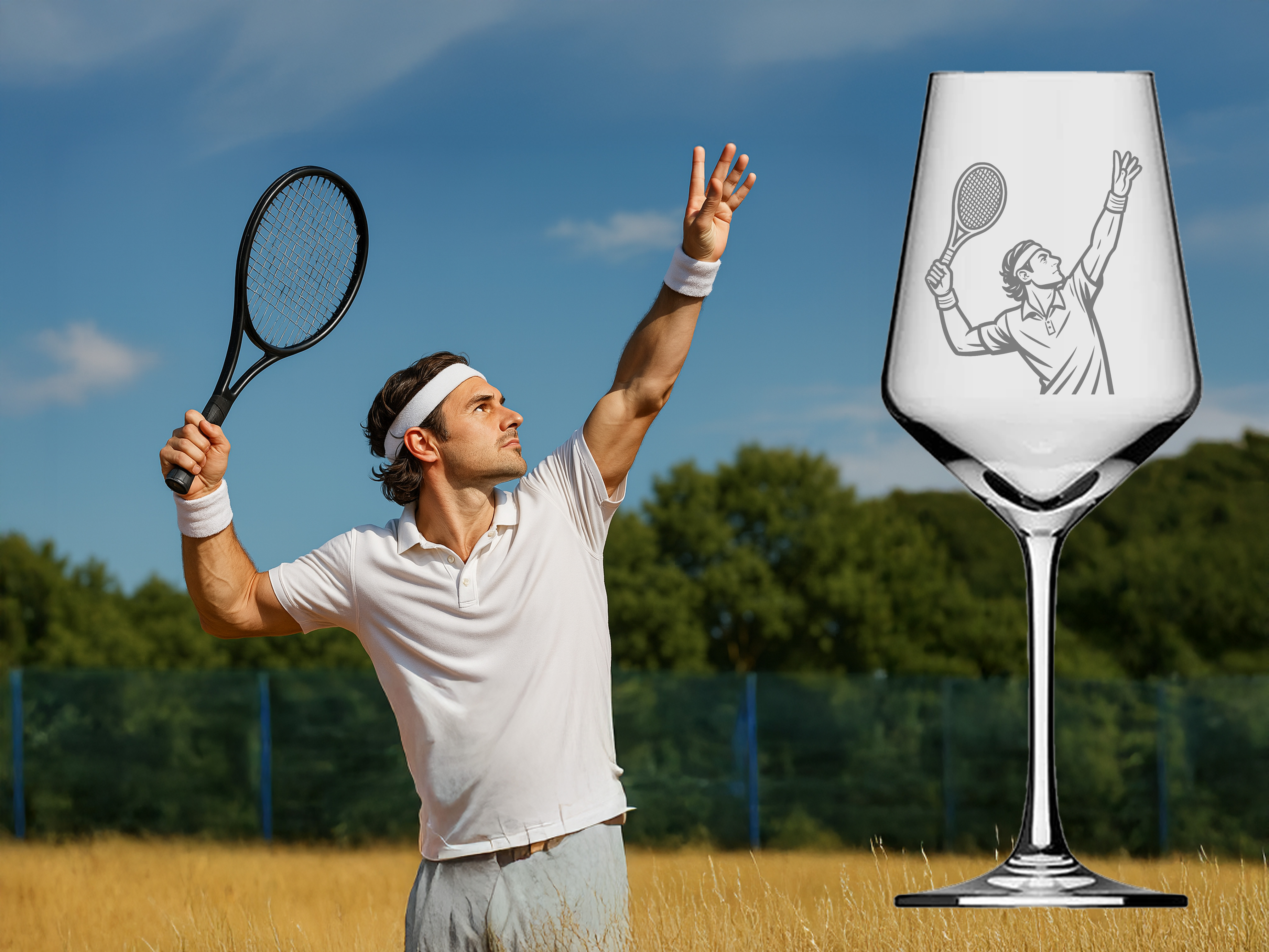 Weinglas Gravur Tennisspieler beim Aufschlag - spülmaschinenfest ideal für gesellige Abende - Vorschau 2