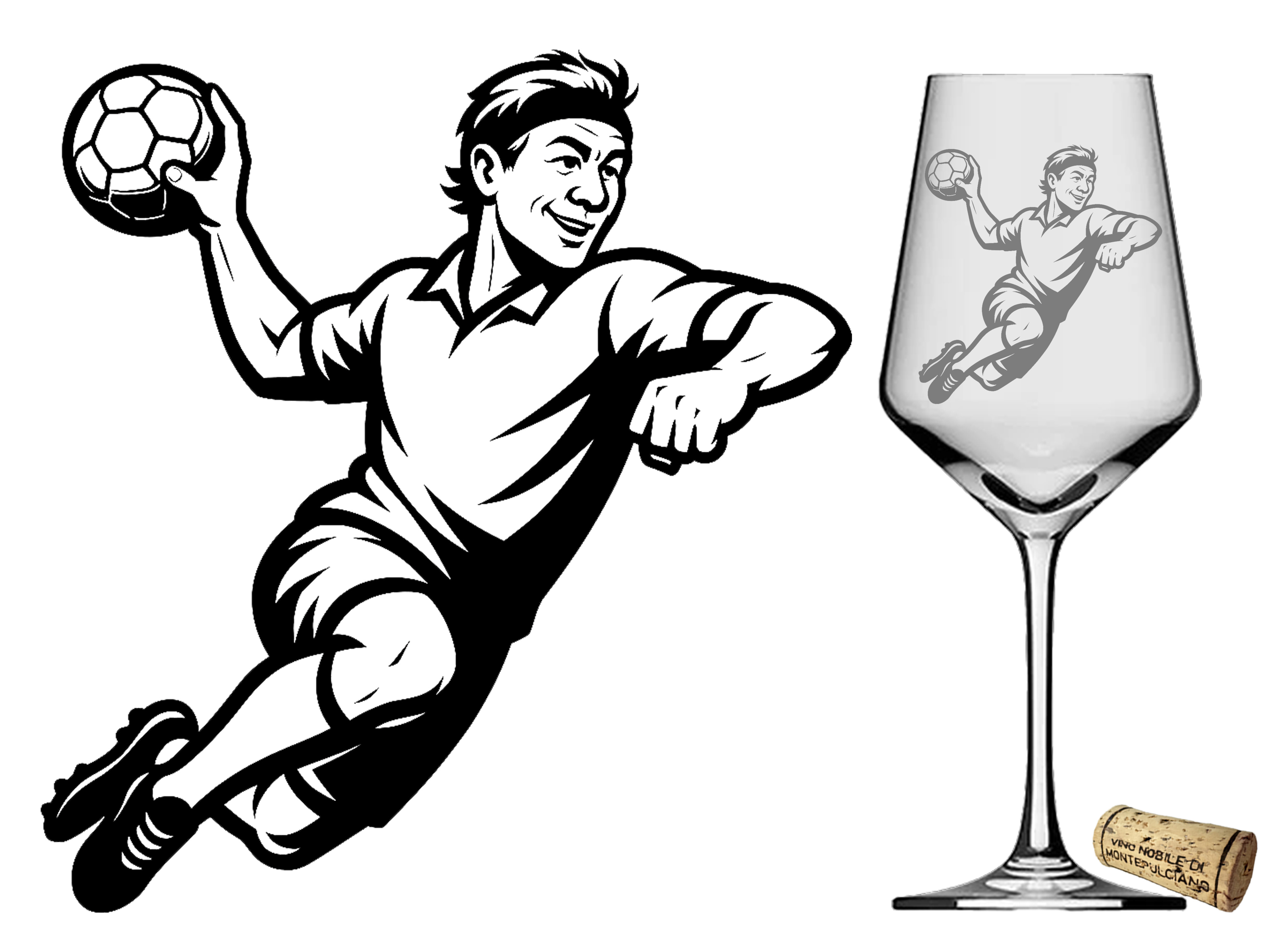 Handball Weinglas 350ml spülmaschinenfest mit ansprechendem Handball-Design und Gravur - Vorschau 3