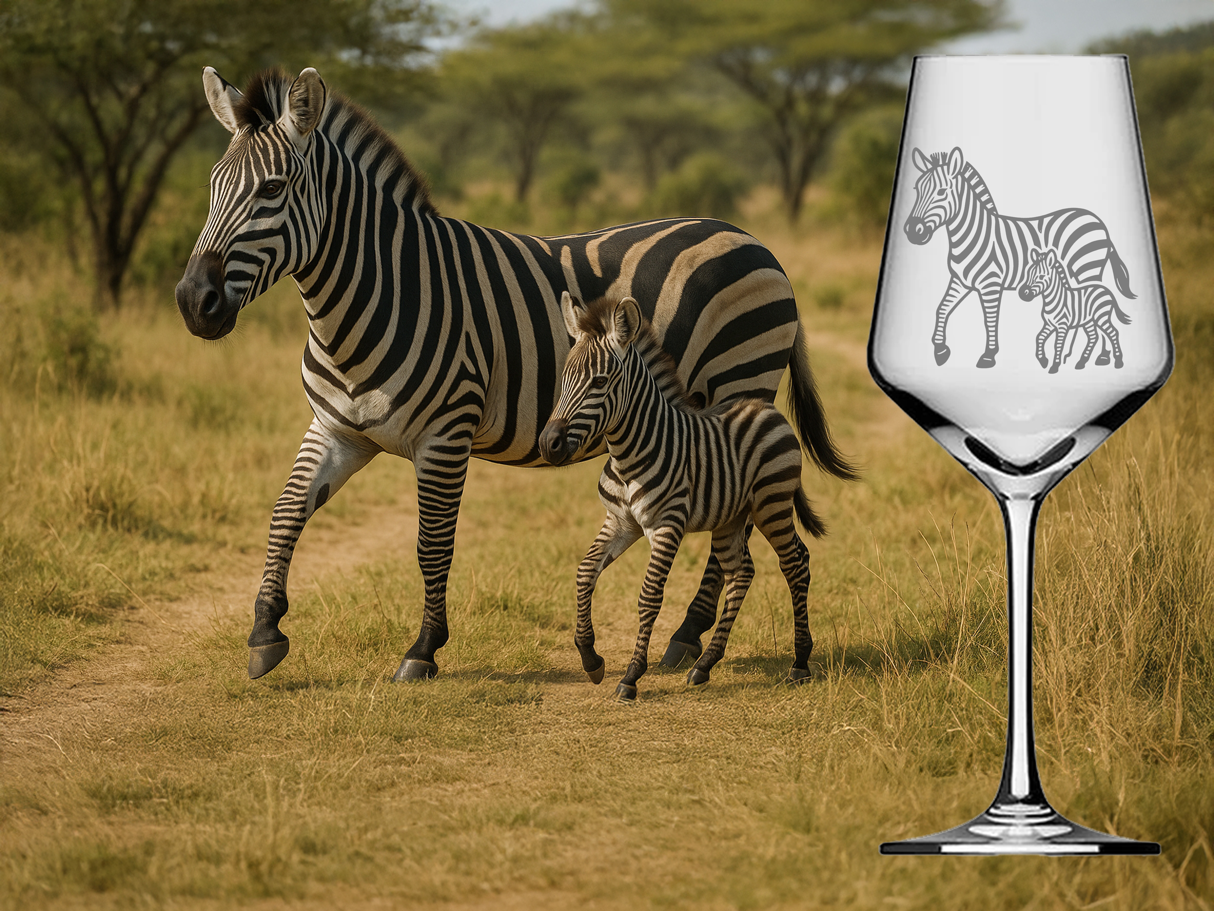 Weinglas Gravur Zebra mit Baby 350ml spülmaschinenfest für gesellige Abende - Vorschau 2