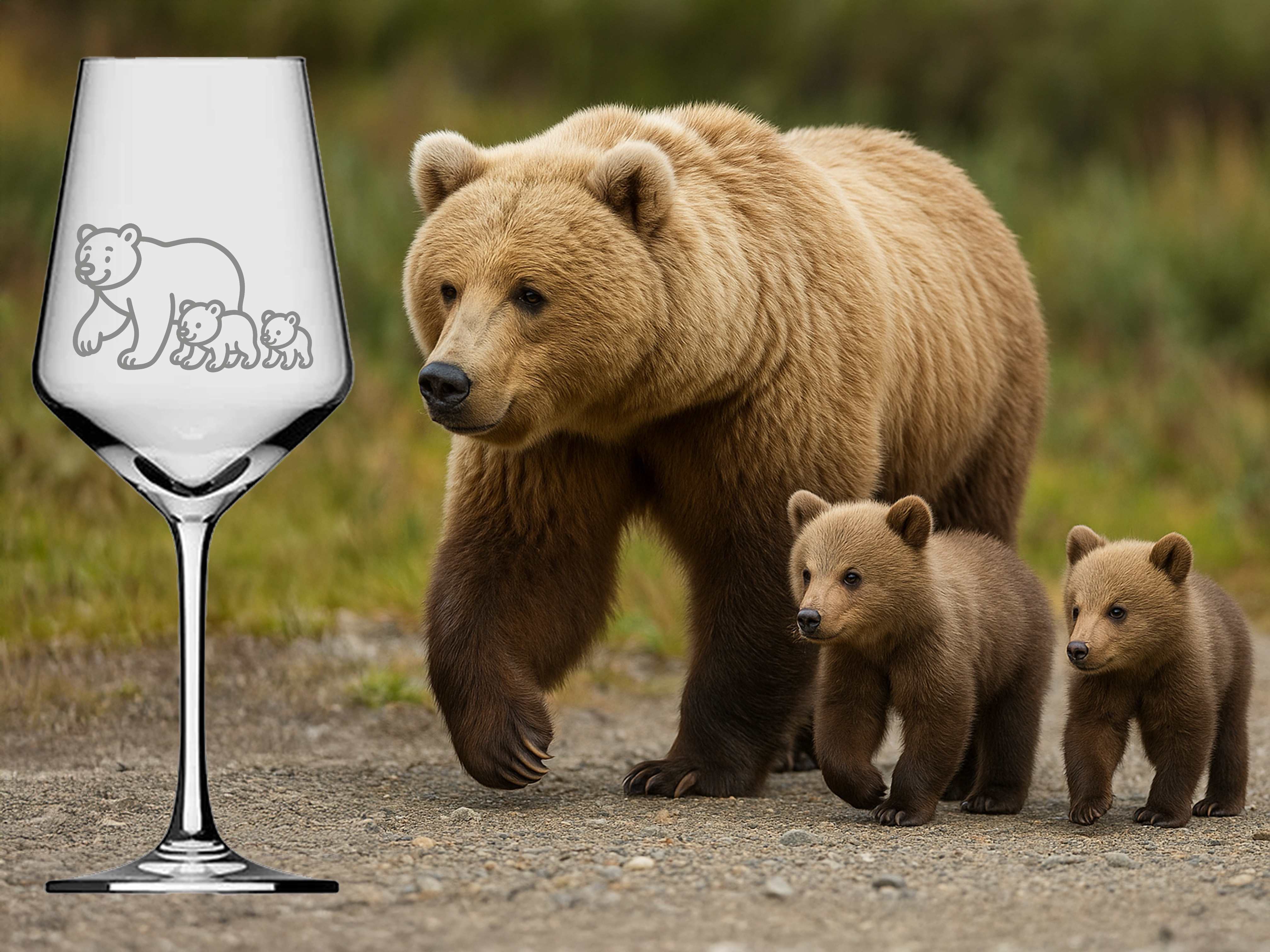 Weinglas Gravur Braunbär mit Baby 350ml spülmaschinenfest für unvergessliche Abende - Vorschau 3