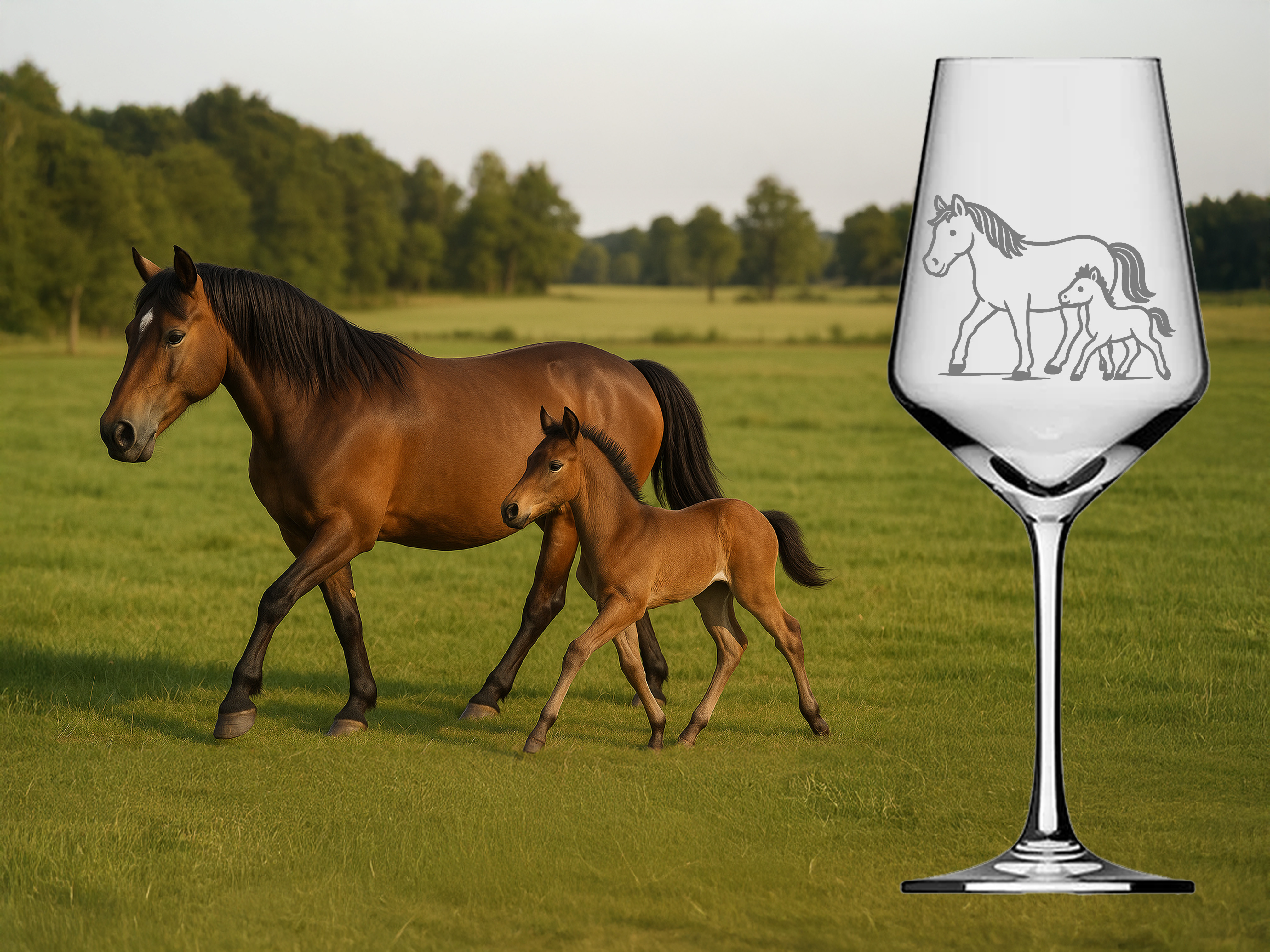 Weinglas Pferd mit Fohlen 350ml spülmaschinenfest elegantes Design für Weinliebhaber - Vorschau 2