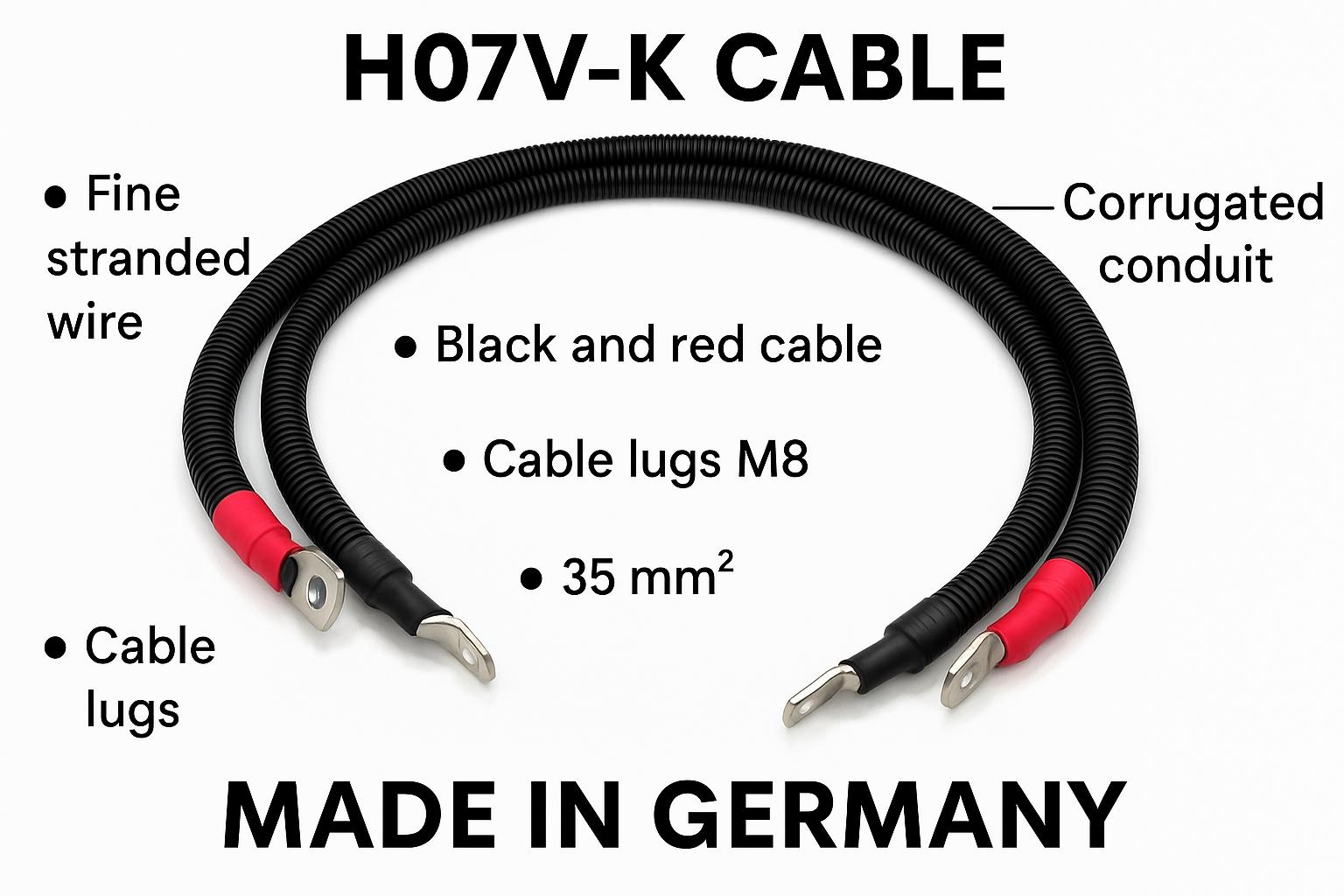 Batteriekabel Set 35 mm² 80cm mit Wellrohrschutz M8 Rot Schwarz flexibel für KFZ Boot Motorrad - Vorschau 4