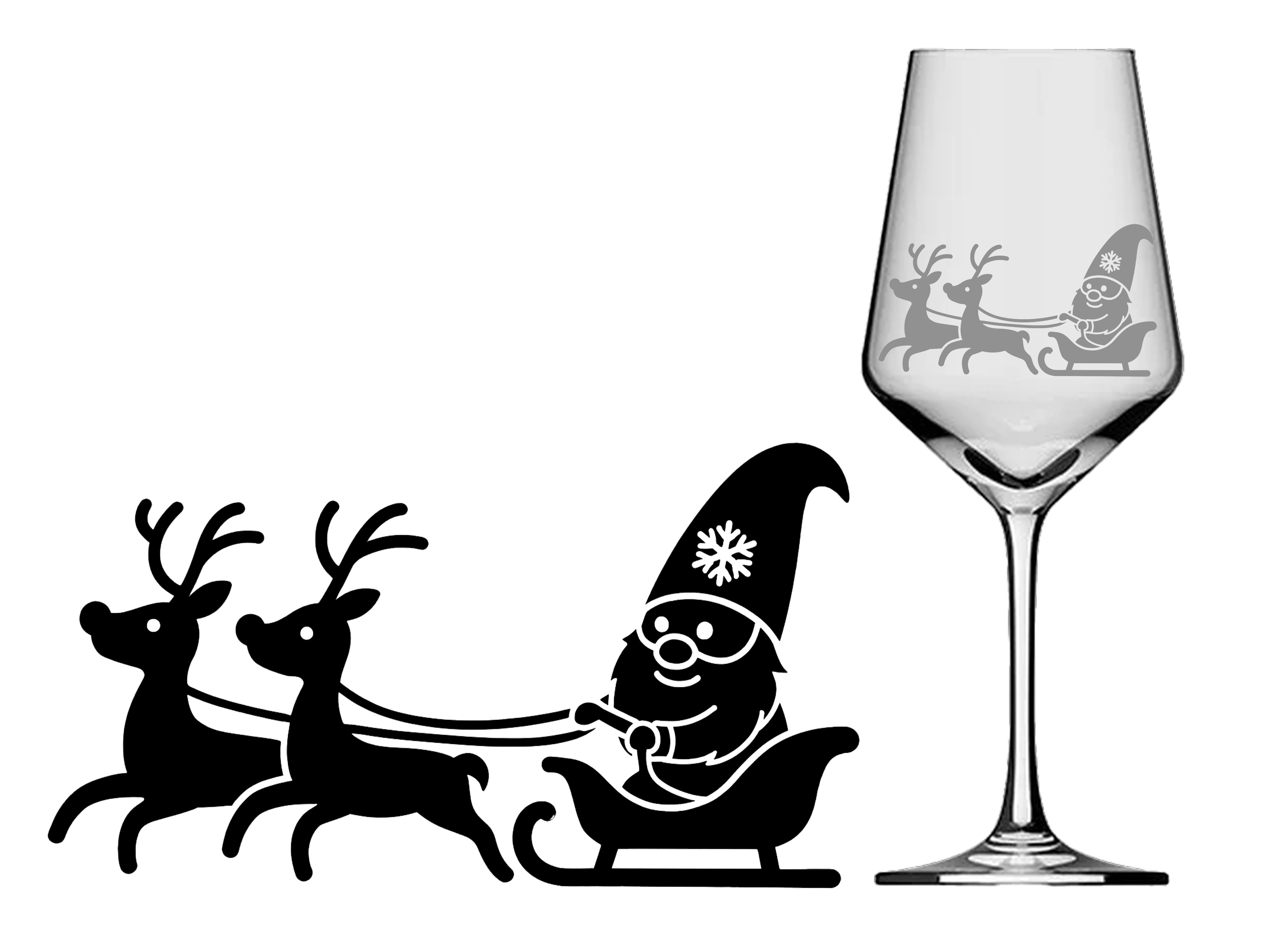 Weinglas Weihnachtswichtel mit Rentierschlitten 350ml spülmaschinenfest ideal für Glühwein - Vorschau 3