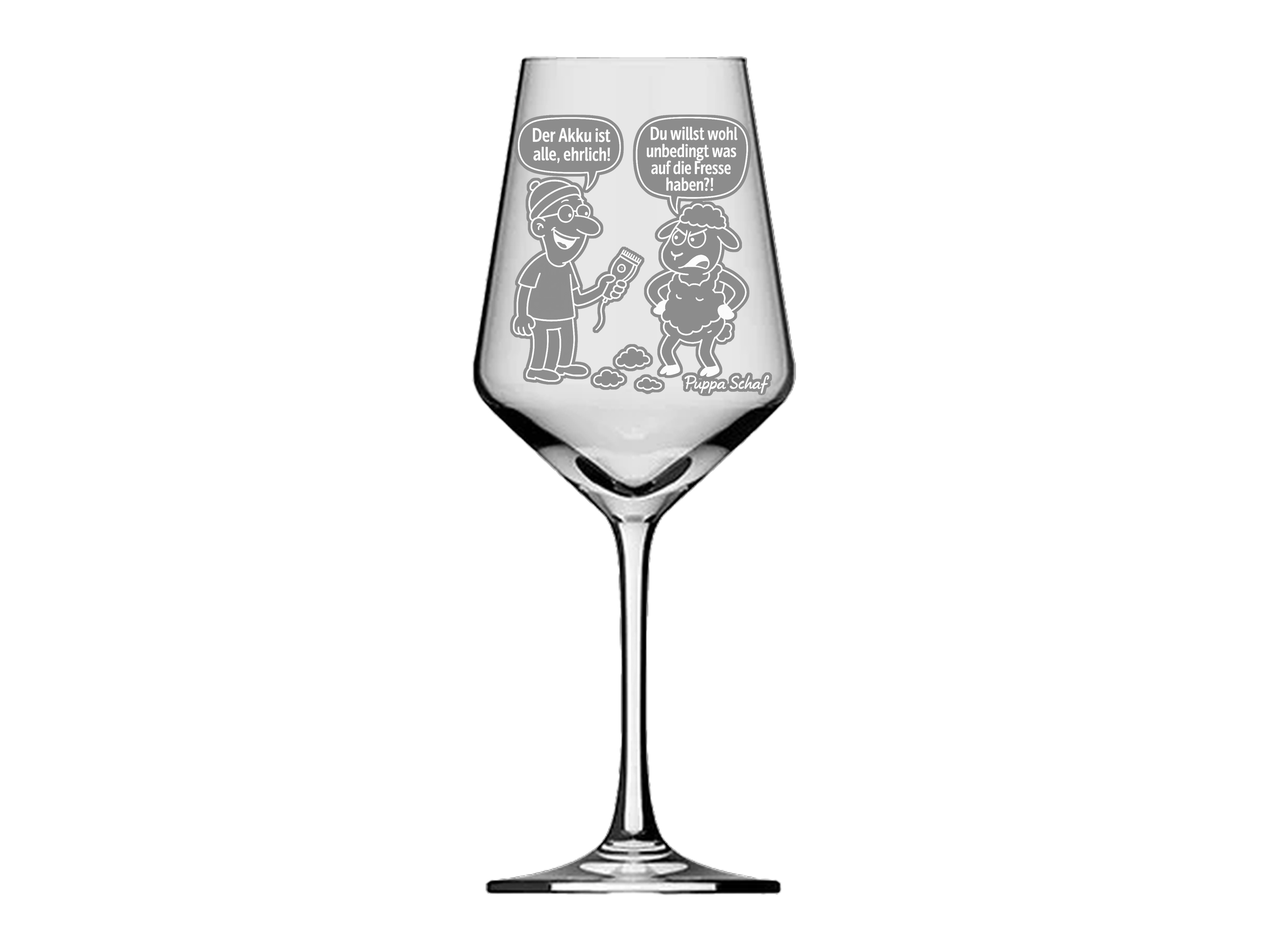 Weinglas Comic Gravur Puppa Schaf rasiert 350ml spülmaschinenfest