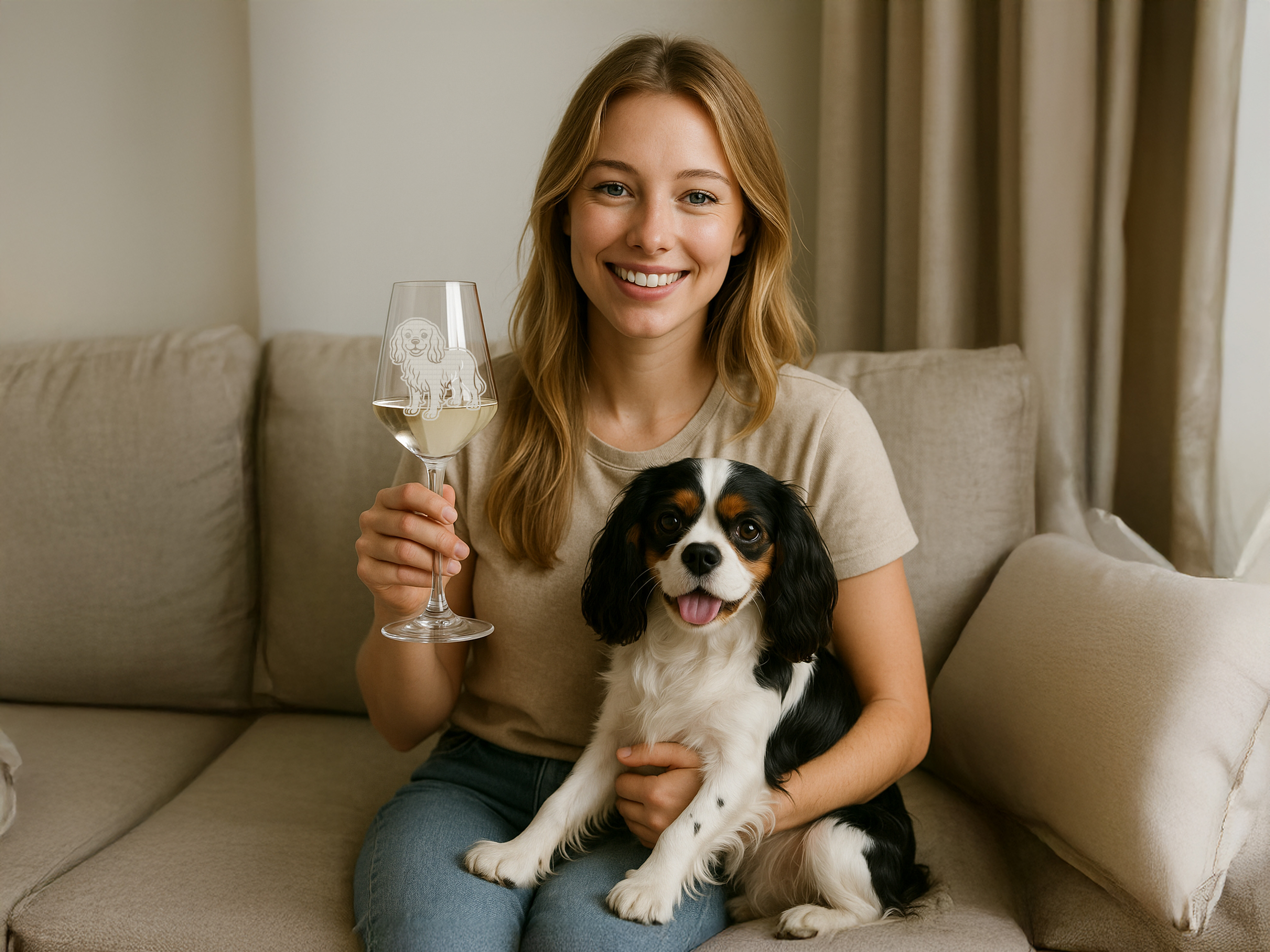 Weinglas mit graviertem Cavalier King Charles Spaniel 350 ml spülmaschinenfest für Tierliebhaber - Vorschau 2