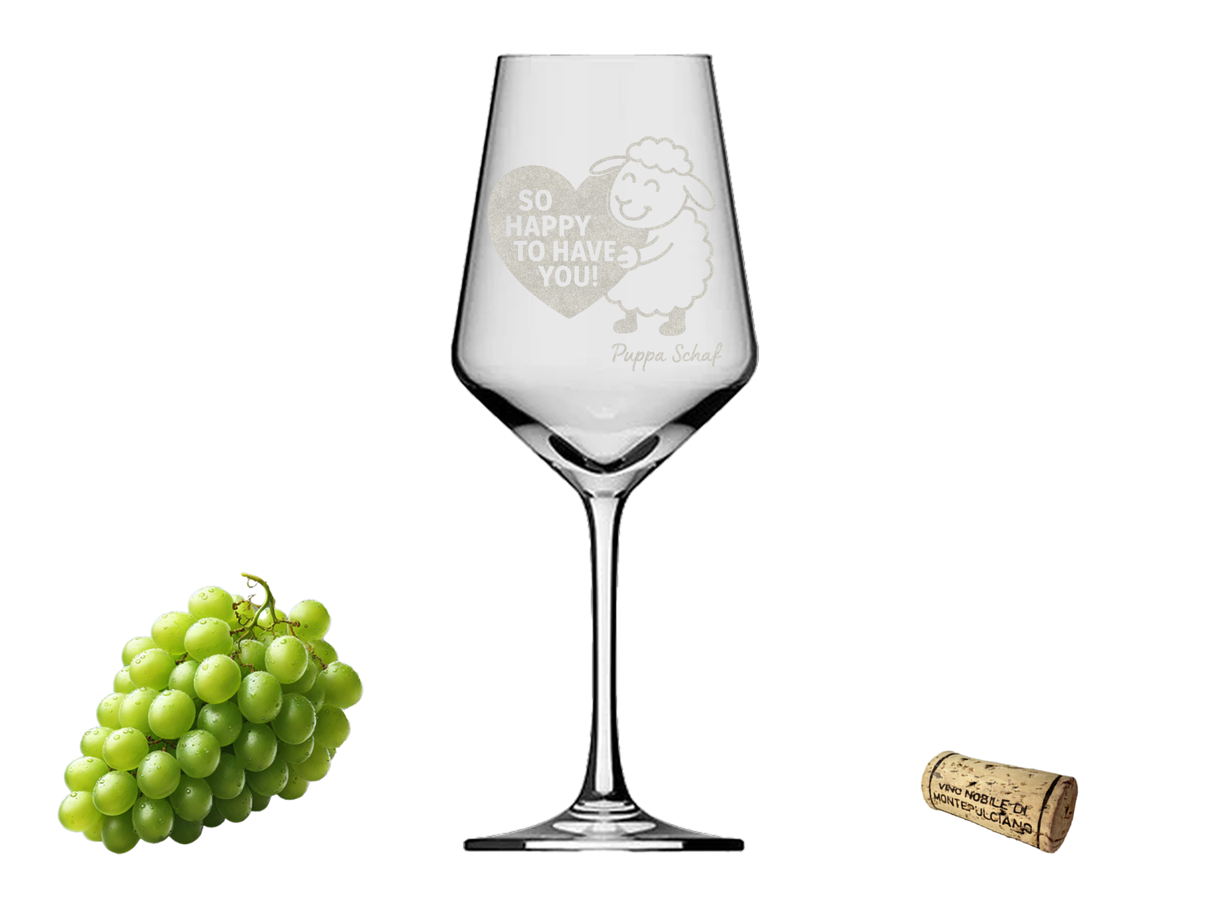 1x Weinglas mit individueller Gravur Puppa Schaf So Happy to have you 350ml spülmaschinenfest - Vorschau 2