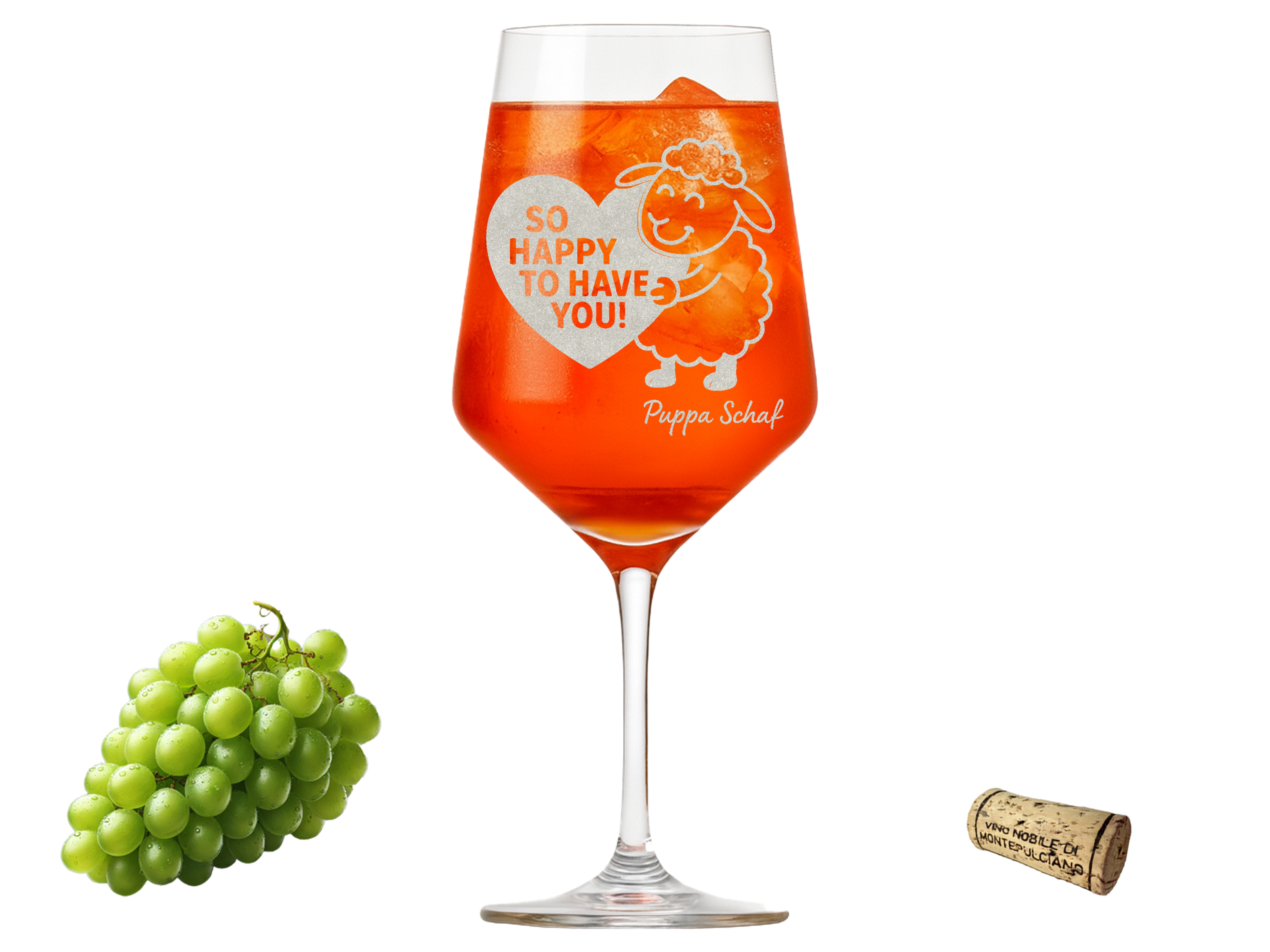 1x Weinglas mit individueller Gravur Puppa Schaf So Happy to have you Herz 350ml spülmaschinenfest