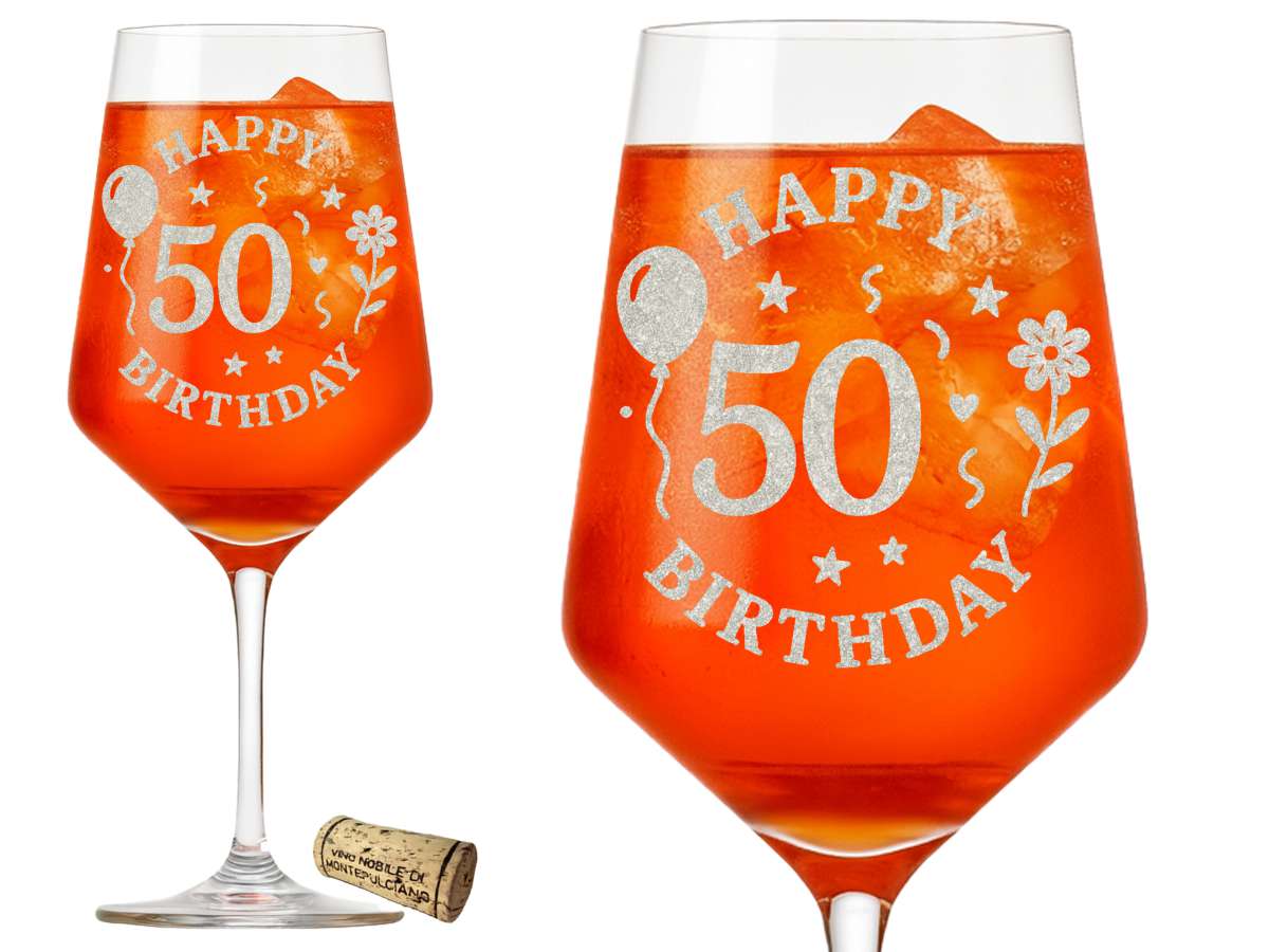 1x Weinglas Gravur Happy Birthday 50 Geburtstag 350ml spülmaschinenfest