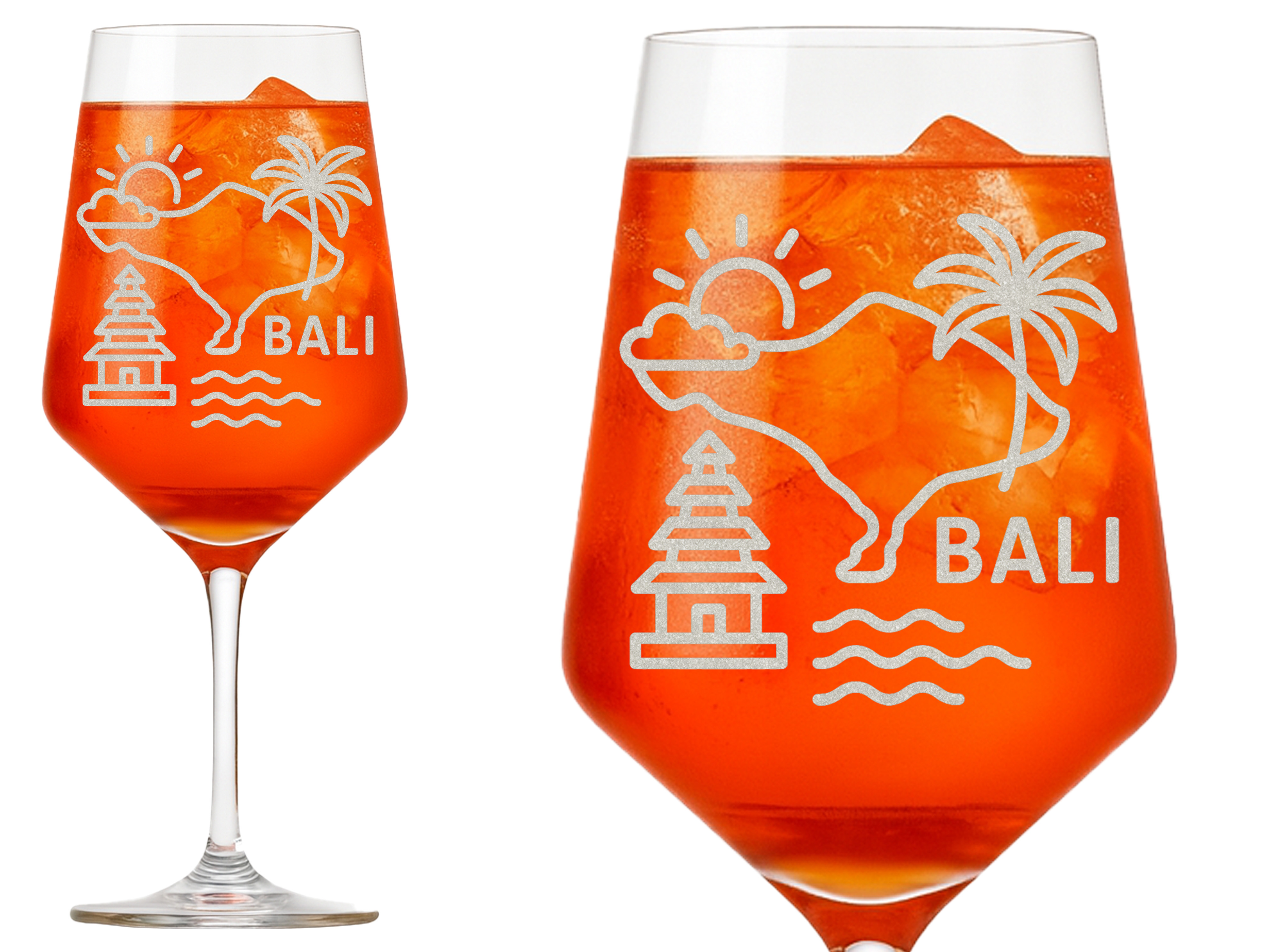 1x Weinglas Insel Bali einfache Darstellung elegant graviert für Weinliebhaber