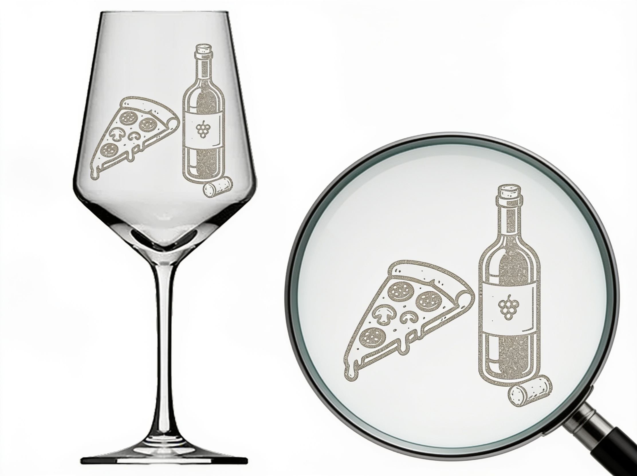 Weinglas Gravur Italien mit Pizza und Rotwein spülmaschinenfest 350 ml elegant gestalten