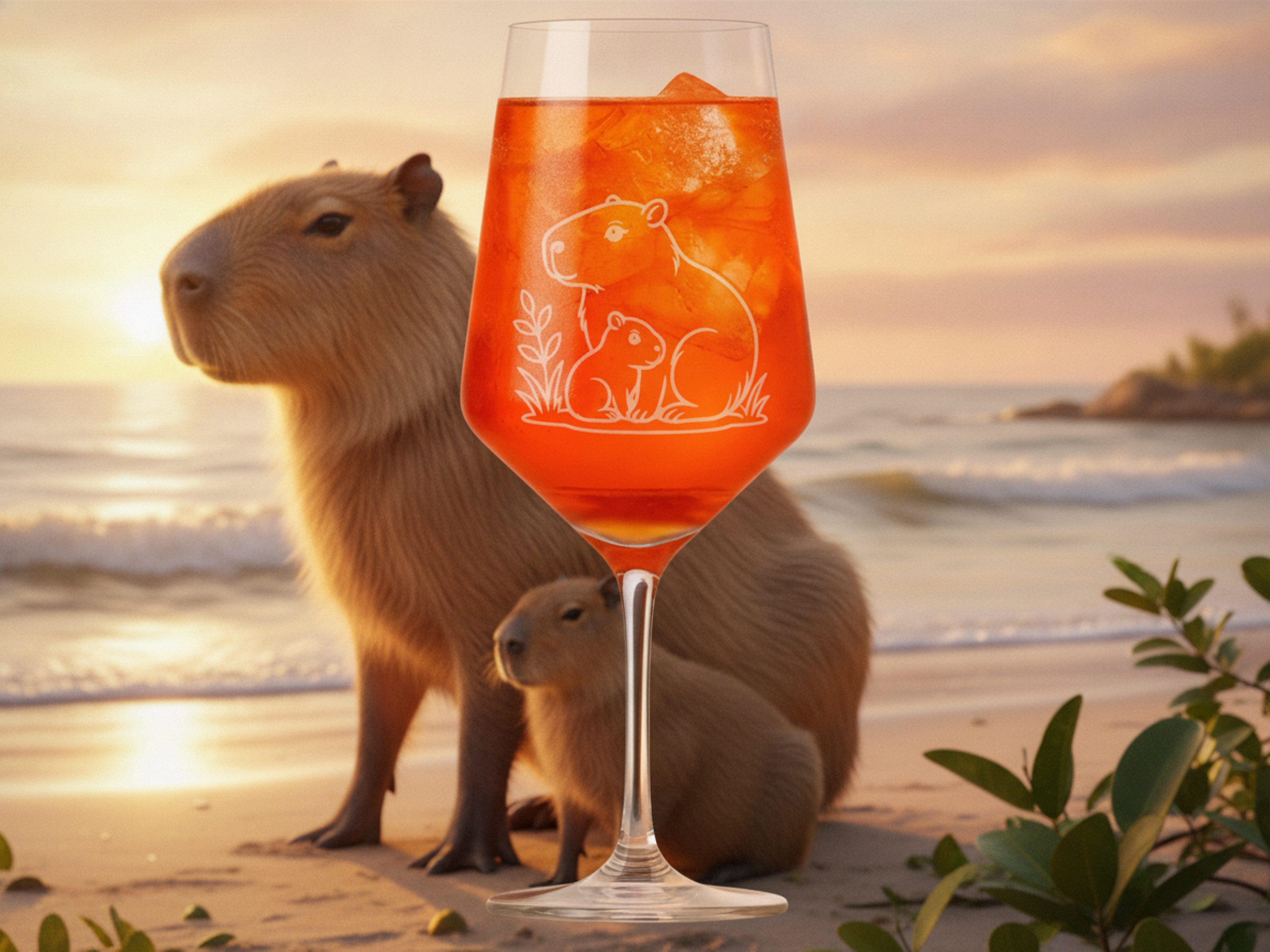 Weinglas Capybara mit Baby spülmaschinenfest 350ml für verschiedene Getränke - Vorschau 4