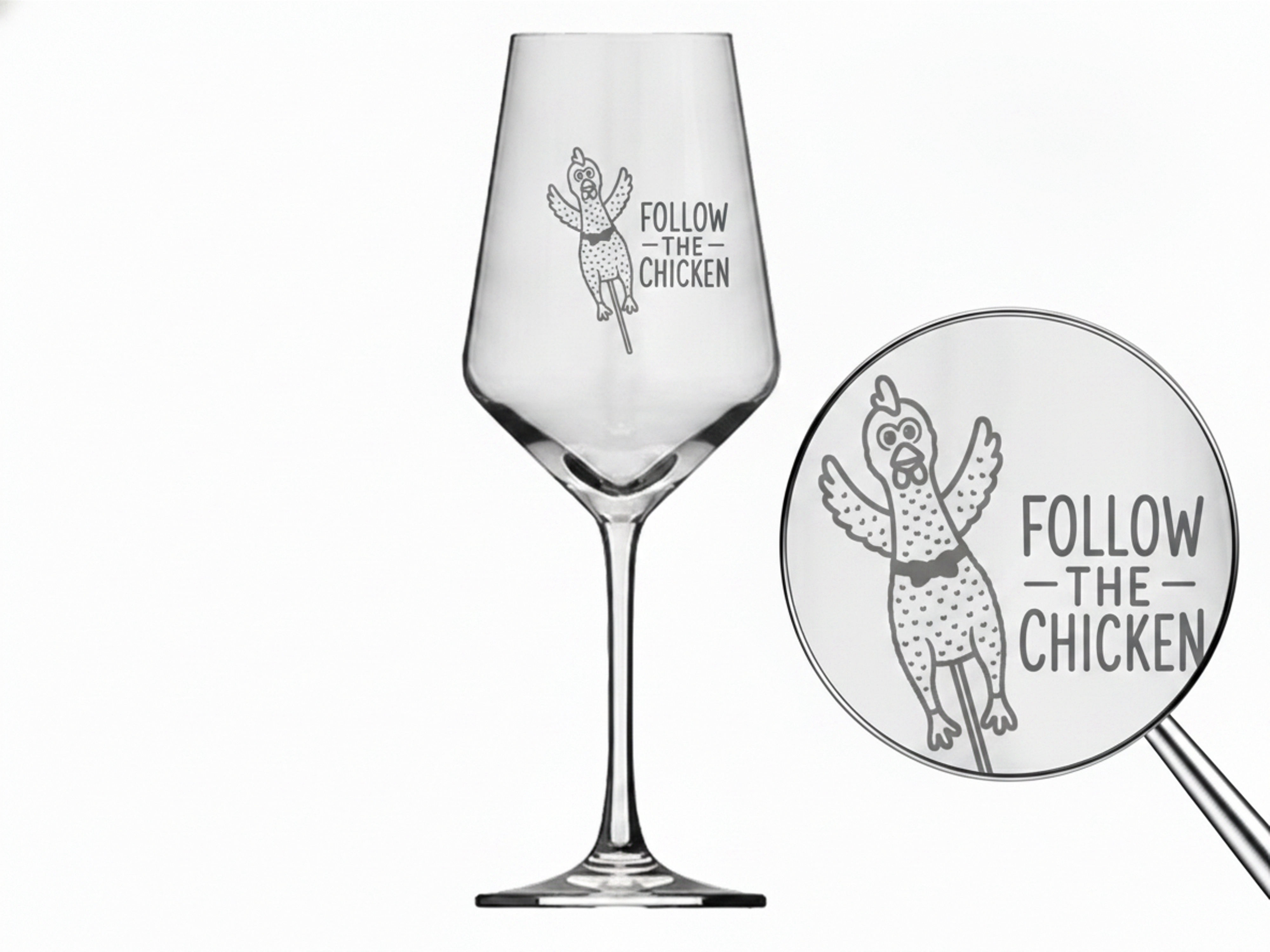 1x Weinglas mit Gravur Follow the Chicken 350ml spülmaschinenfest langlebig
