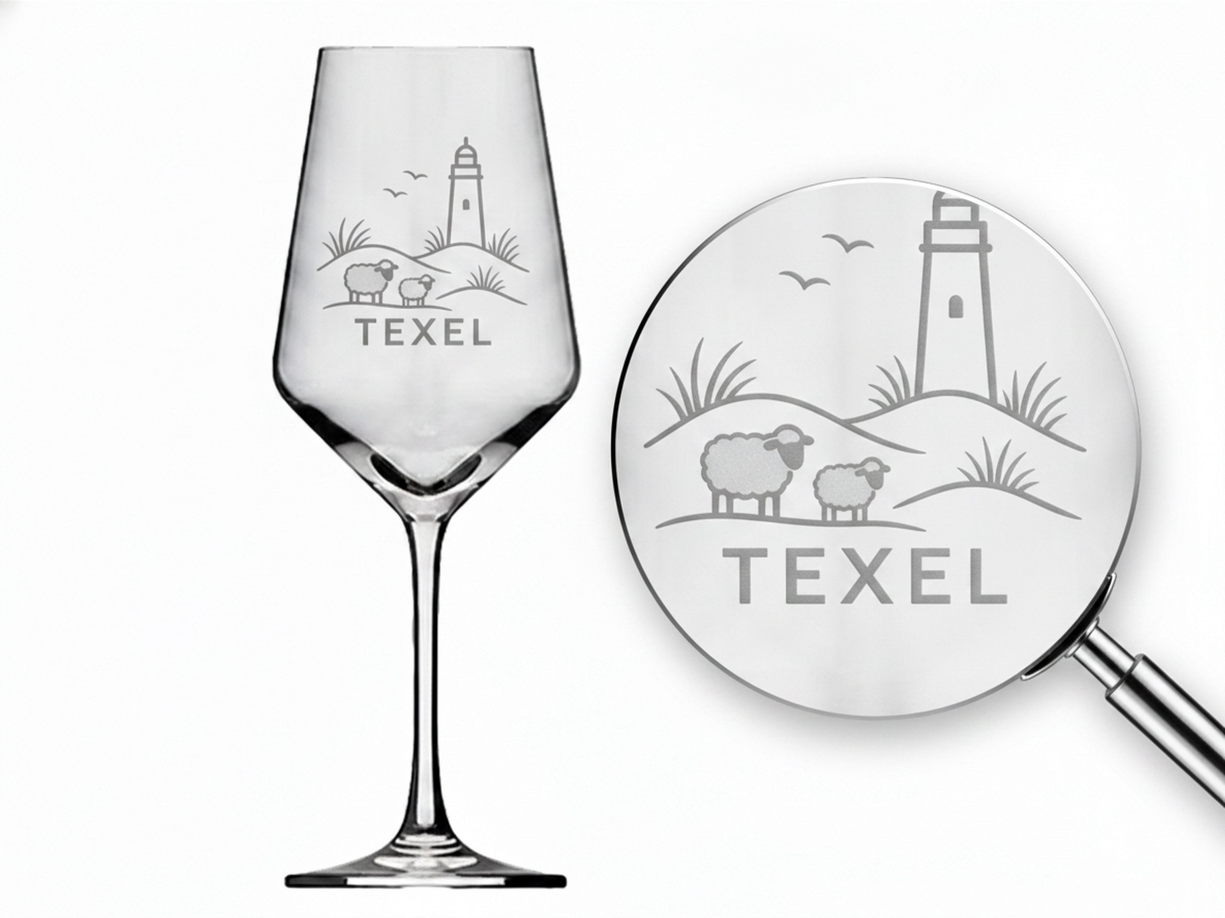 Weinglas elegante Gravur der niederländischen Insel Texel 350 ml spülmaschinenfest