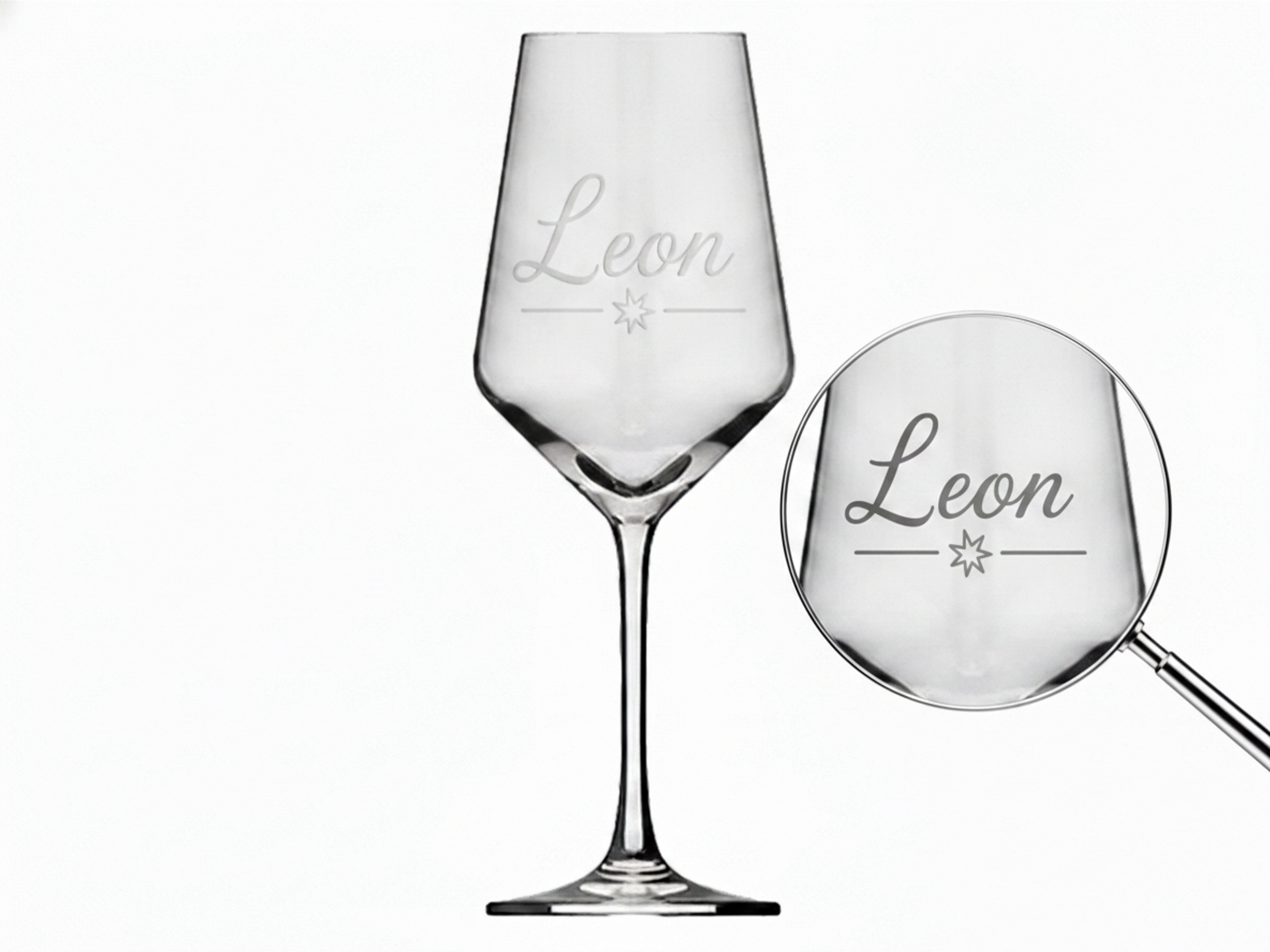 1x Weinglas Gravur Leon Namensglas 350ml spülmaschinenfest robust langlebig