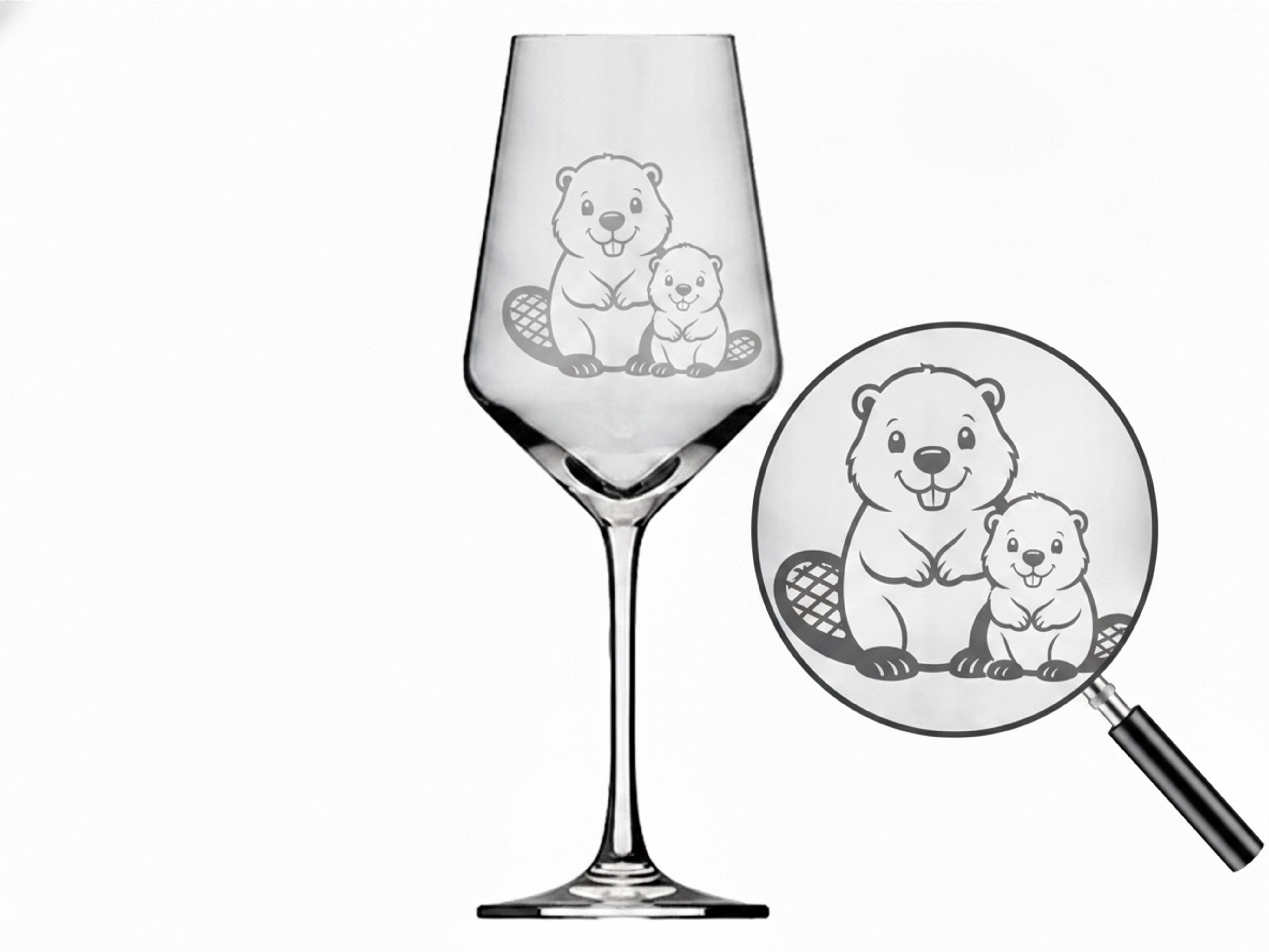 1x Weinglas mit Biber Gravur 350ml spülmaschinenfest und stabilen Stand