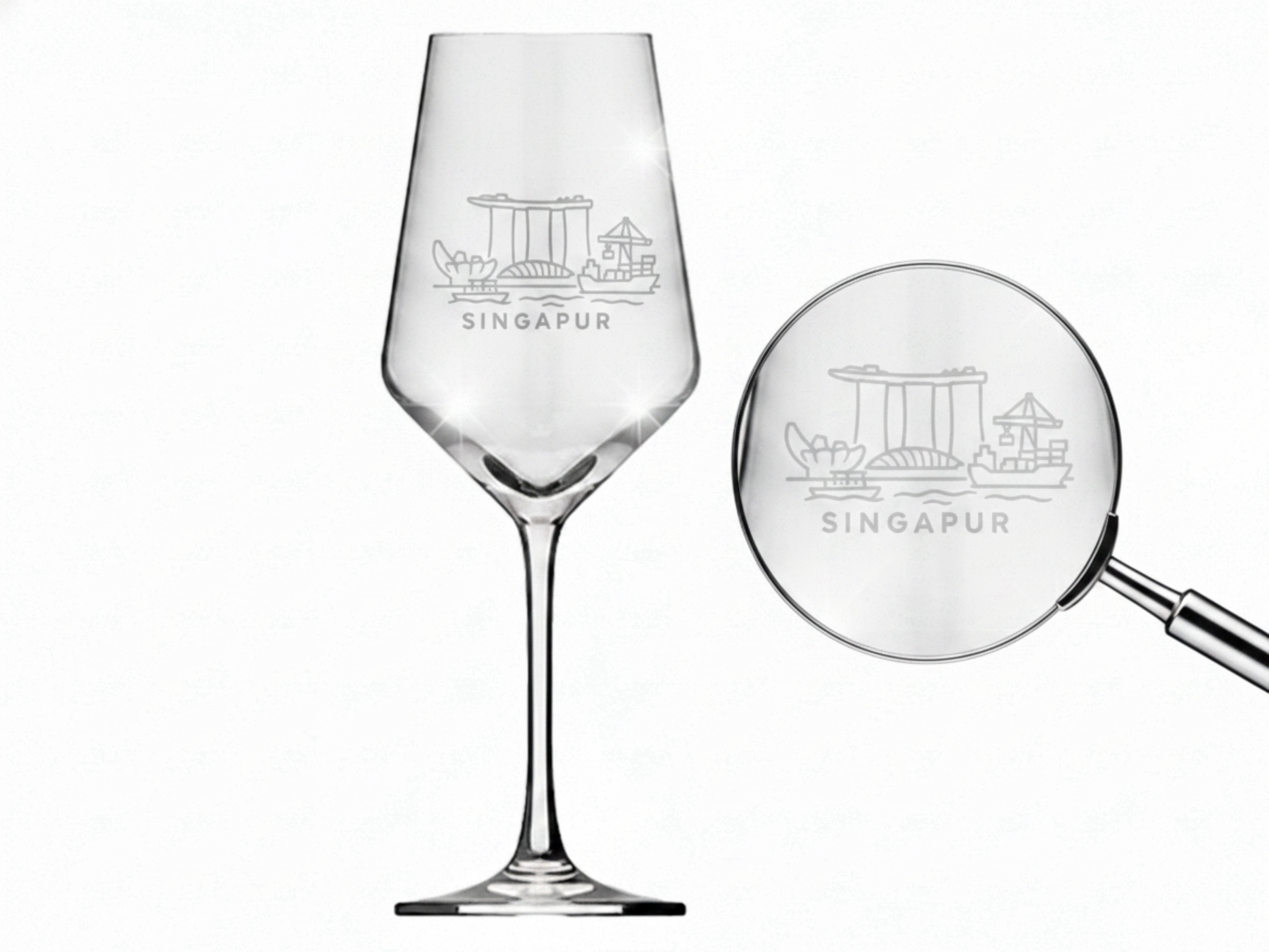 Weinglas Gravur Singapur 350ml spülmaschinenfest robust für täglichen Gebrauch