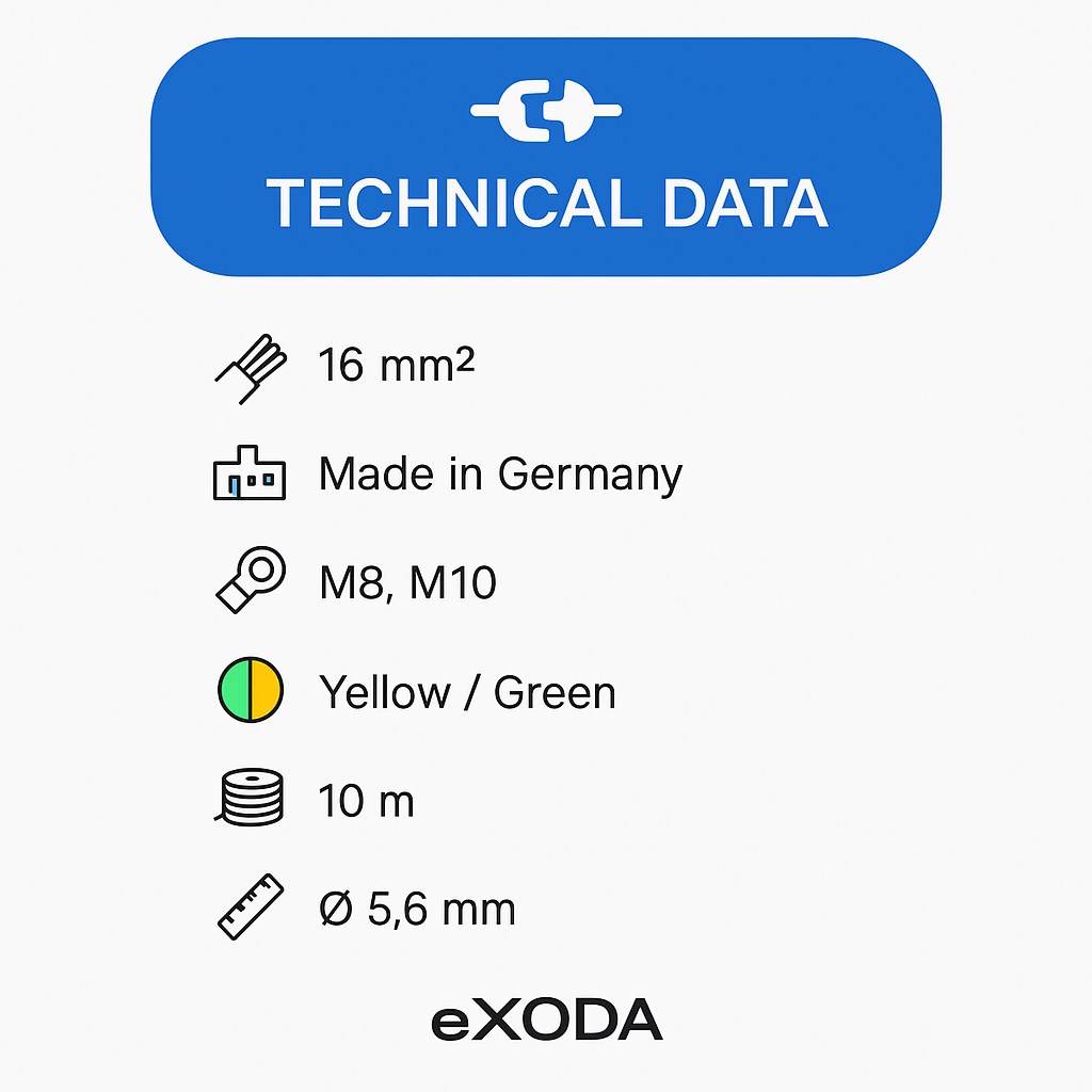 10m Erdungskabel 16 mm² Grün-Gelb M8 M10 PVC Kabel für Kreuzerder Staberder - Vorschau 7