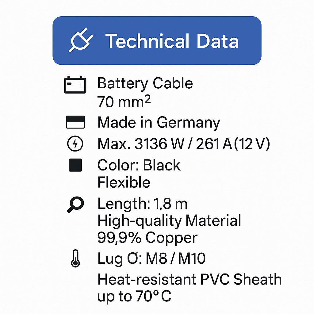 Batteriekabel 70 mm² 1,8m Kabelschuhe M8 M10 Schwarz flexibles 99 Kupfer für Auto Boot Motorrad - Vorschau 7