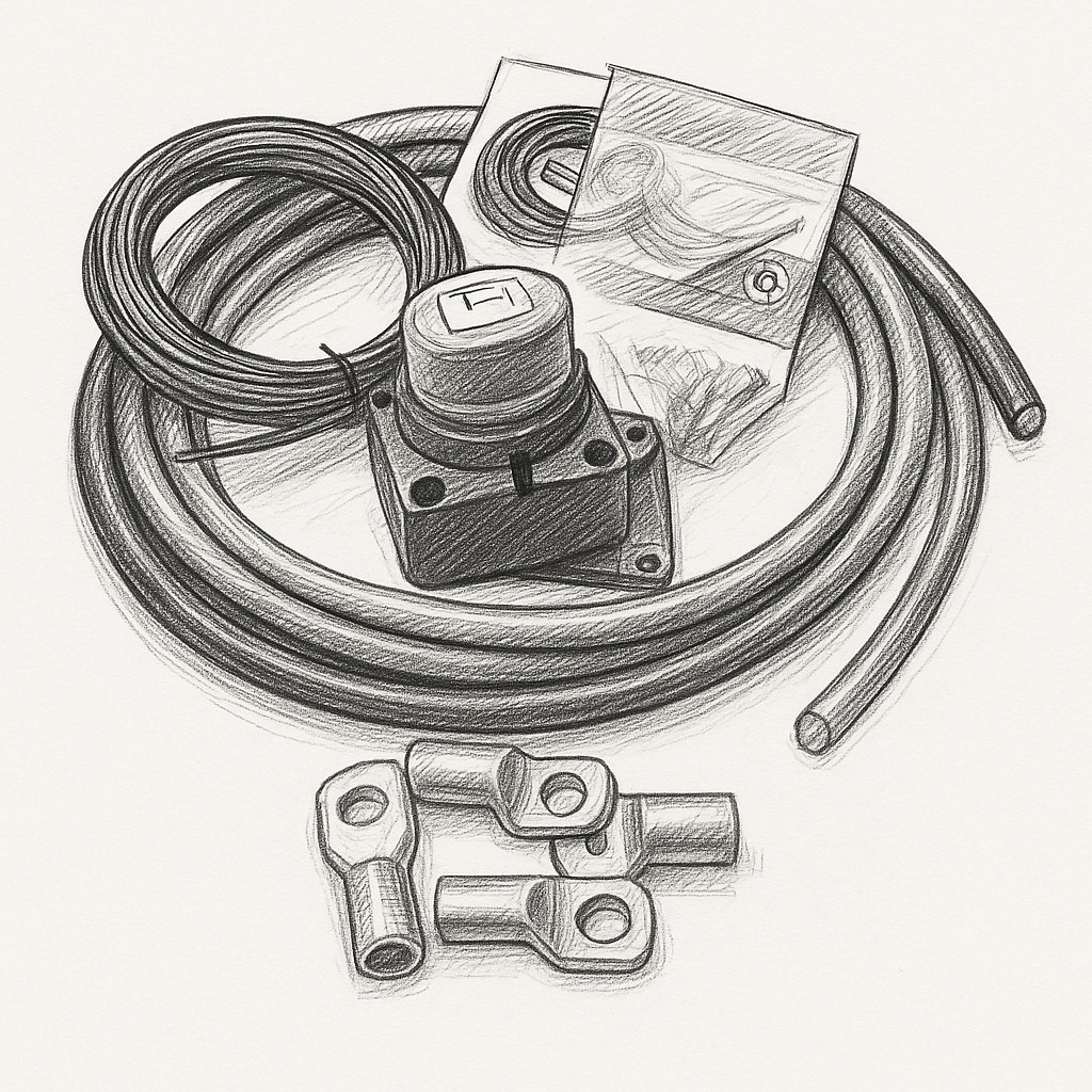 eXODA Kabel Set 70mm2 50cm 2x M8 2x M10 + Trennschalter + 10m FLRY-B 1,5mm2 Fahrzeugleitung - Vorschau 7
