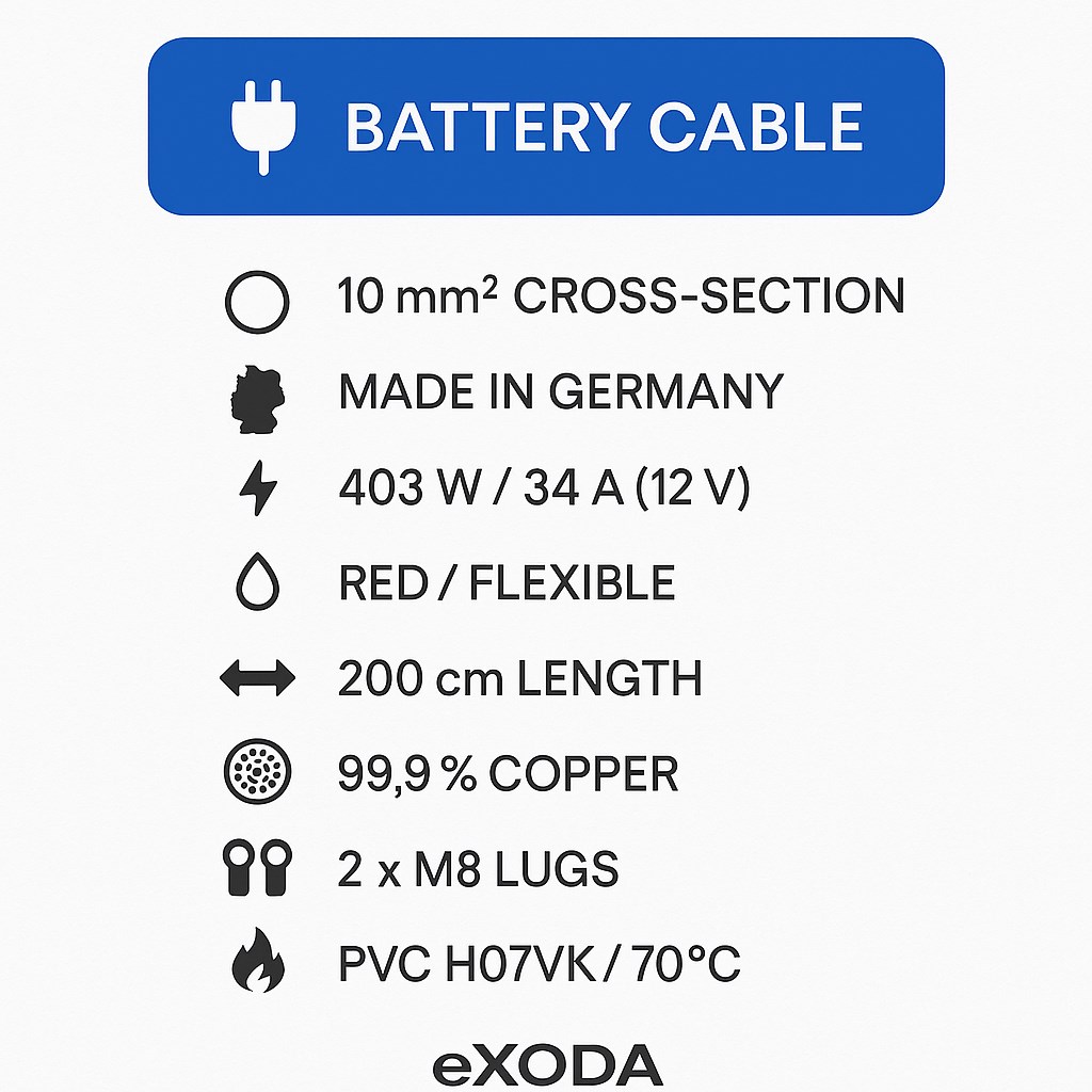 Batteriekabel 10 mm² 200cm mit Kabelschuhen M8 Rot für Auto Motorrad Boot flexibel bis 34A - Vorschau 7
