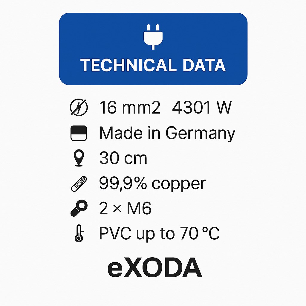 Exoda Batteriekabel 16 mm² 30cm mit M6 Kabelschuhen Schwarz für Auto Boot Motorrad - Vorschau 7