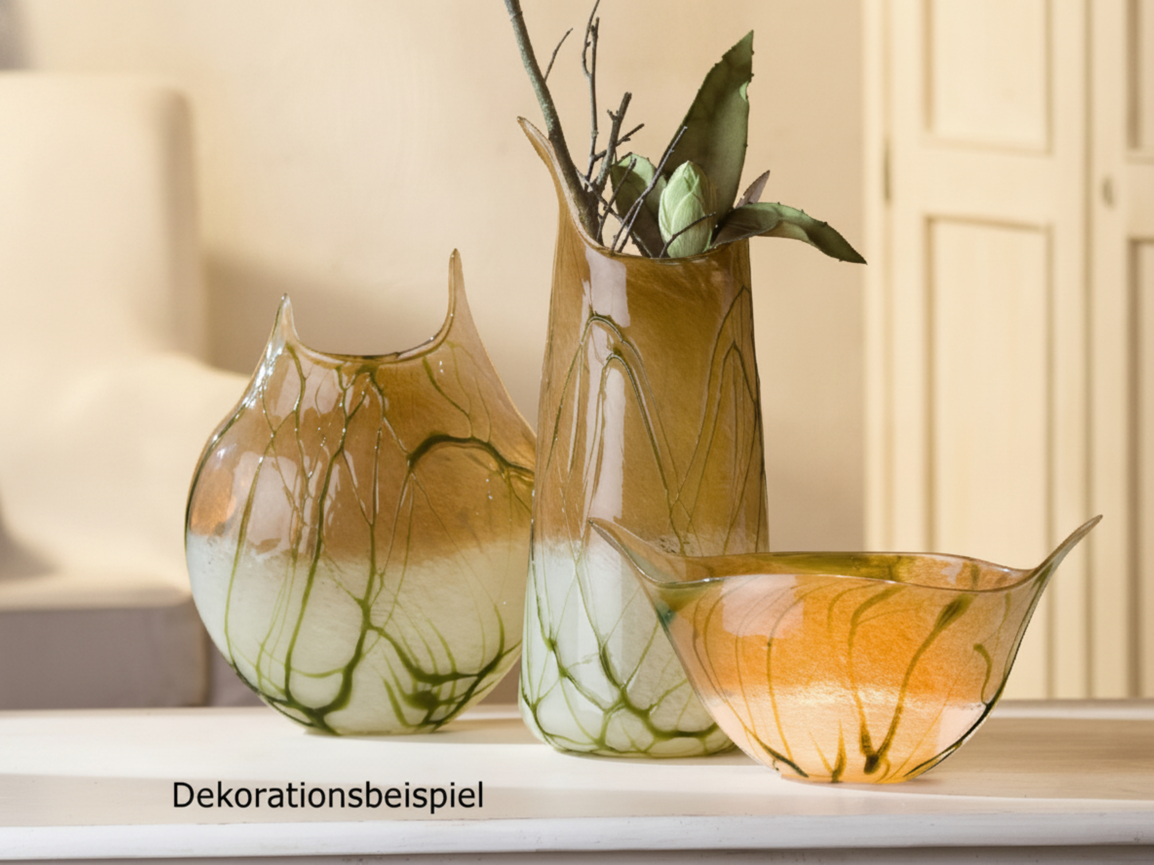 Vase Glas groß Selva Verde massiv grün und beige braun 44cm von Gilde - Vorschau 2