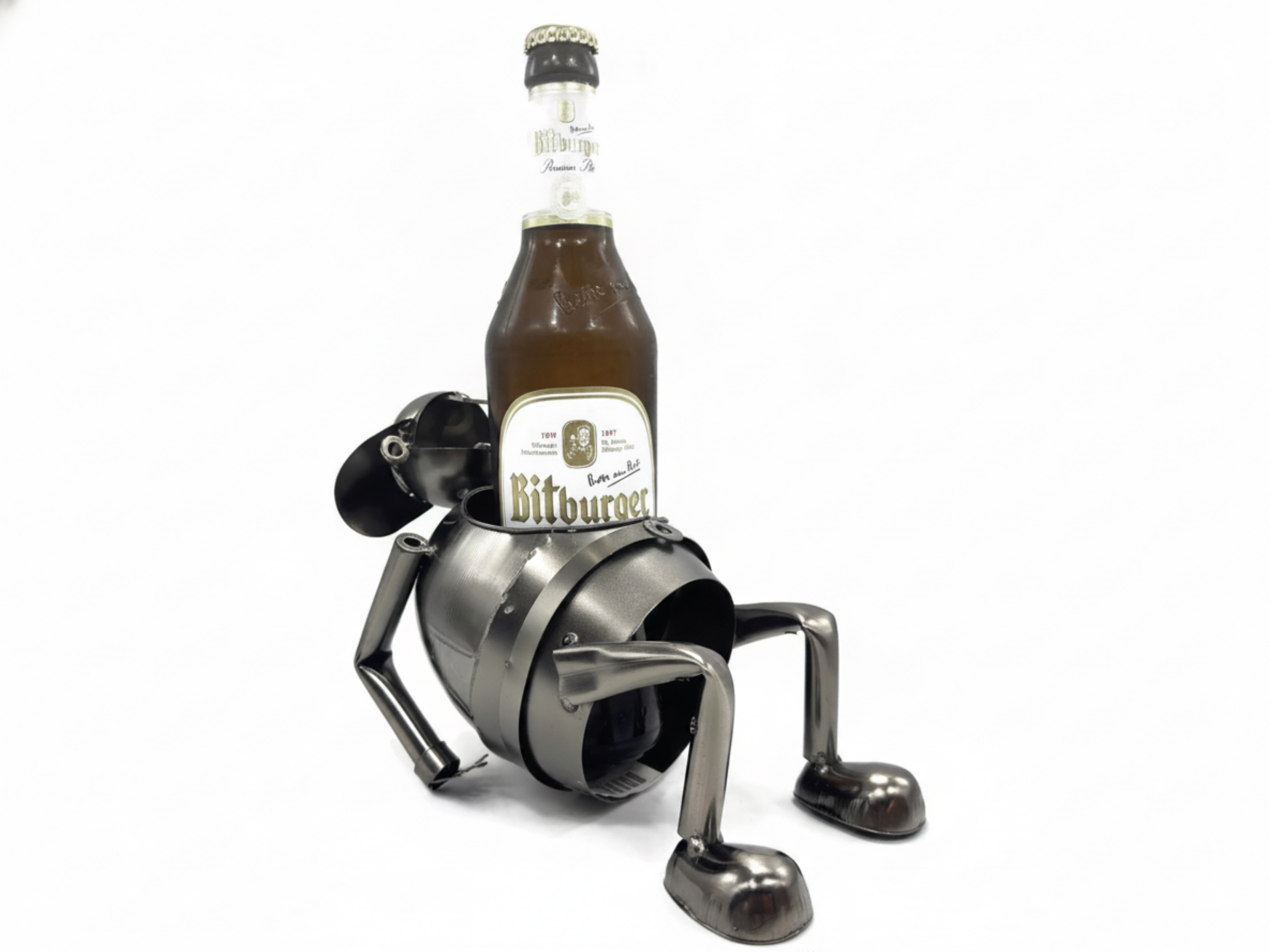 Flaschenhalter Wein und Bier Metall mit Öffner für Kronkorken - Vorschau 4