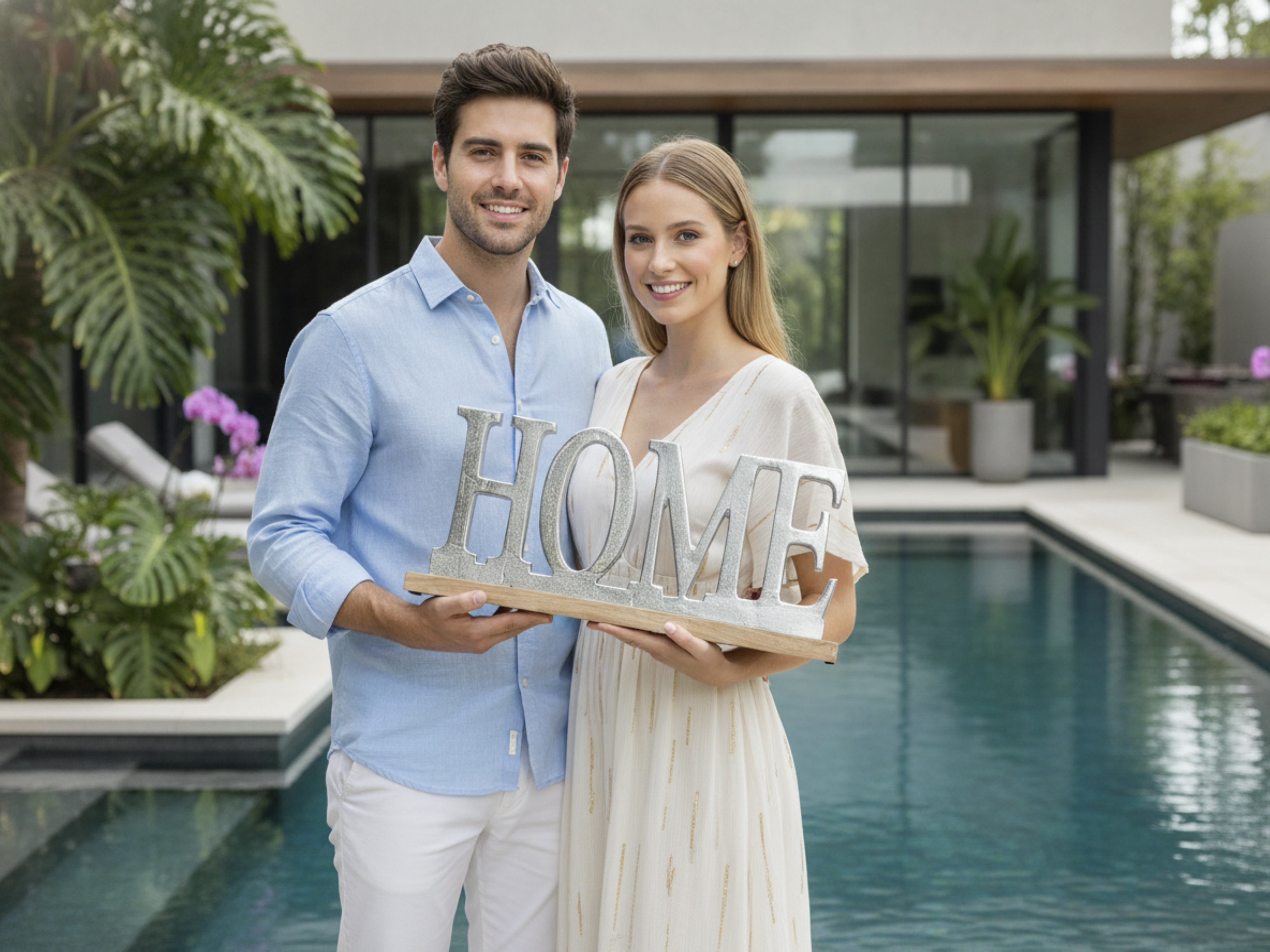 Schriftzug Home Aluminium auf Mangoholz Sockel Deko Design - Vorschau 7