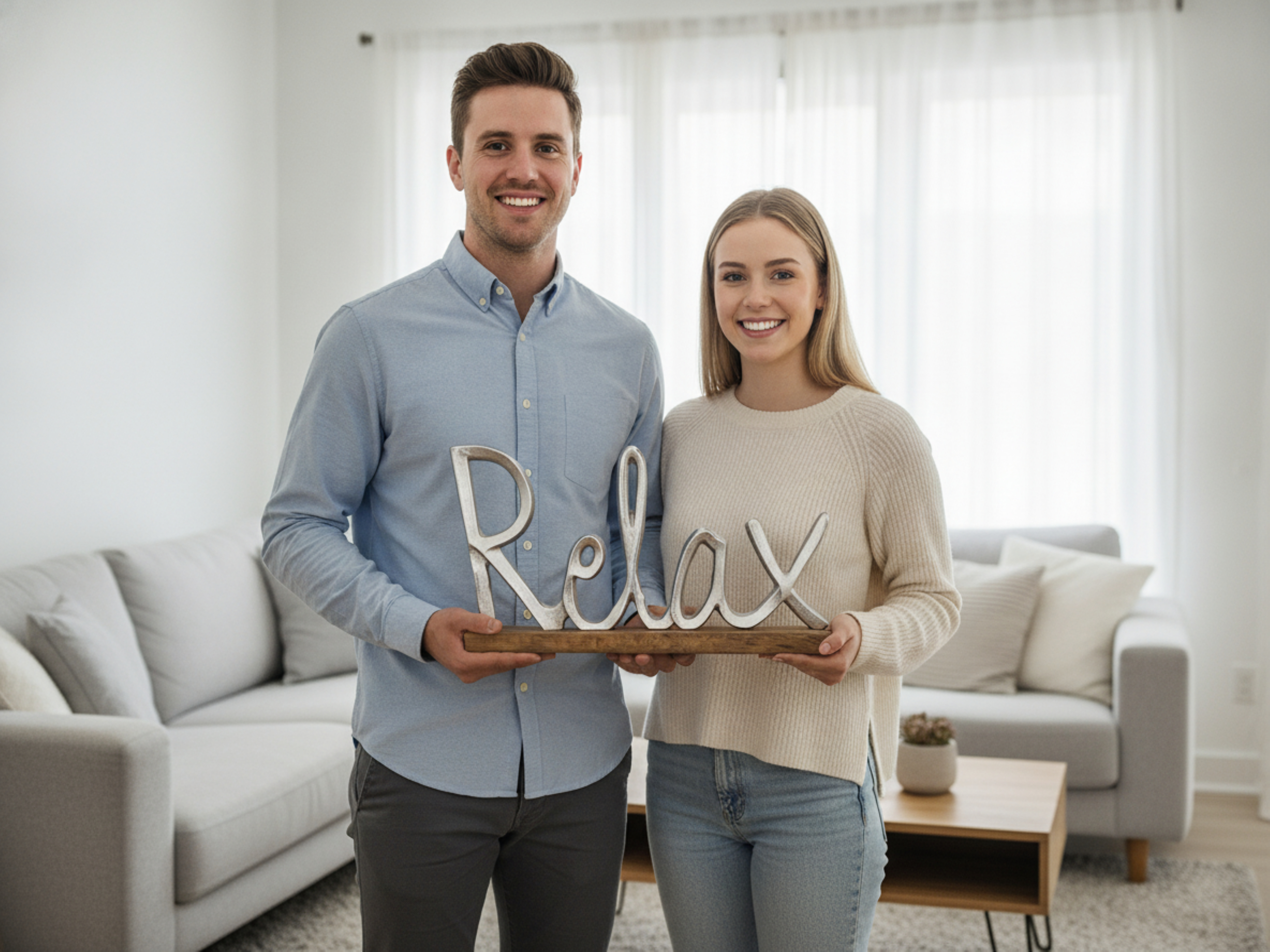 Schriftzug Relax Aluminium auf Mangoholz Sockel Deko Element für Wohnräume - Vorschau 2
