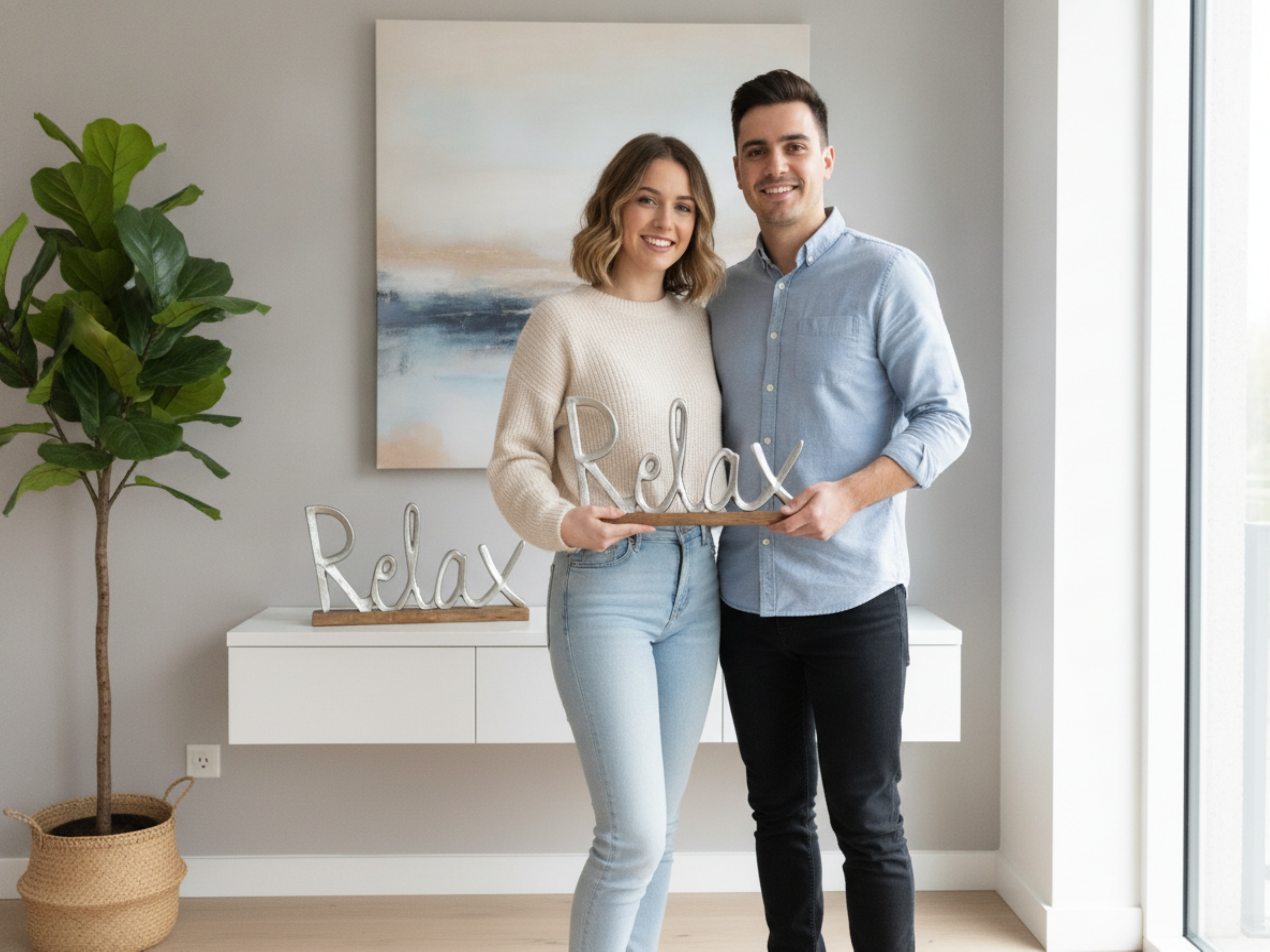 Schriftzug Relax Aluminium auf Mangoholz Sockel Deko Element für Wohnräume - Vorschau 4