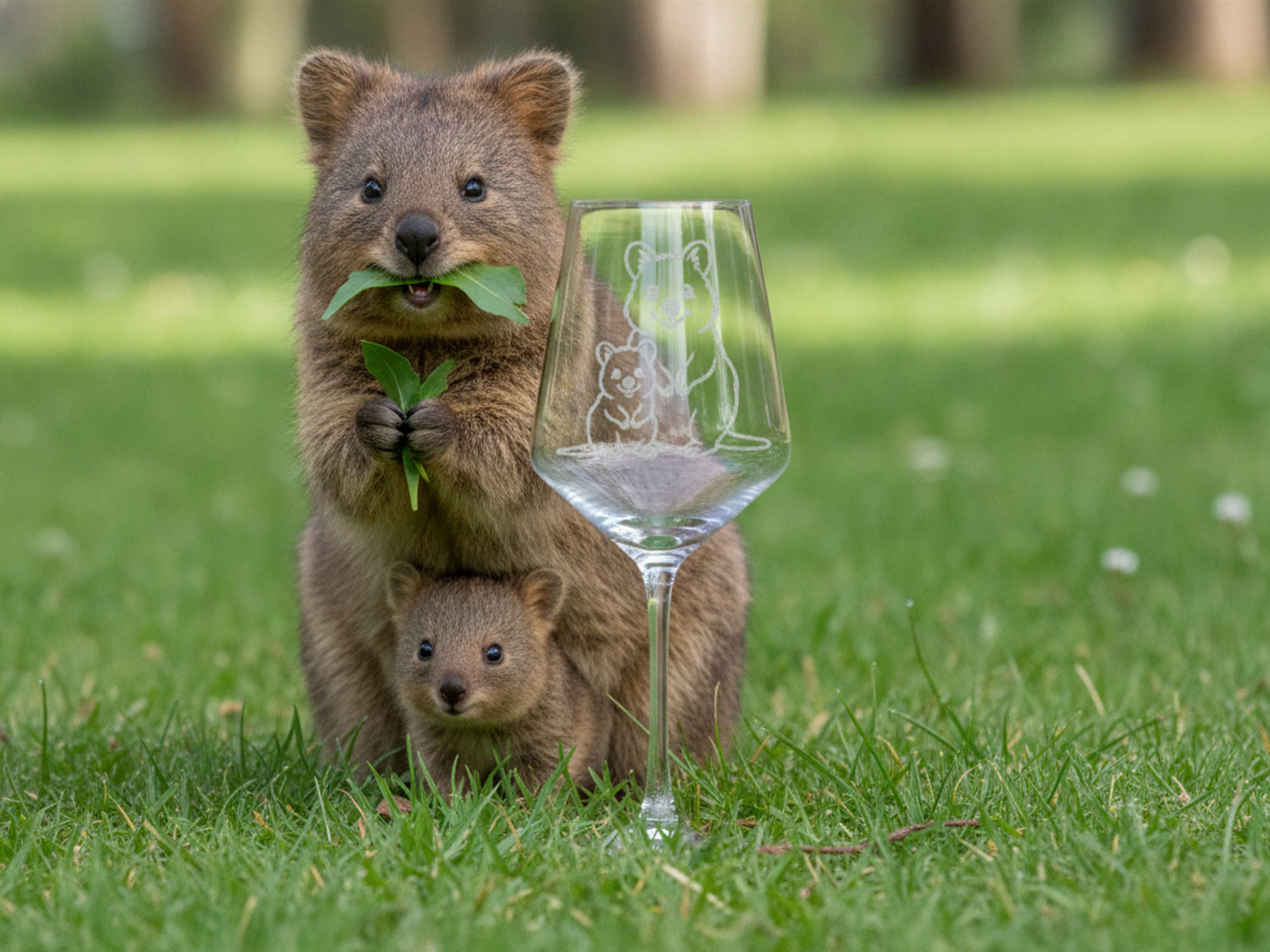 Valhalla Weinglas Quokka mit Baby spülmaschinenfest 350ml Design für Weingenießer - Vorschau 12
