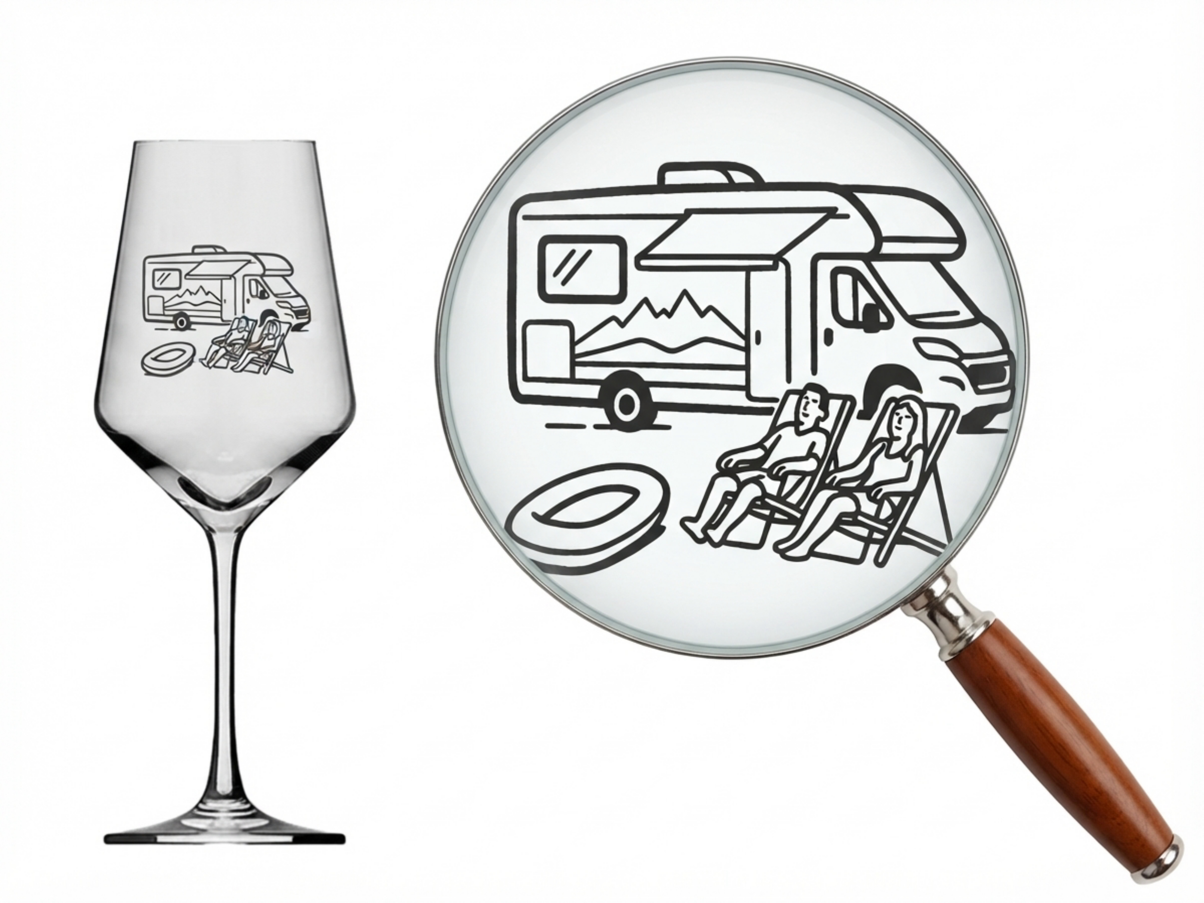 Weinglas 350 ml mit Gravur Camper spülmaschinenfest ideal für Weinliebhaber unterwegs
