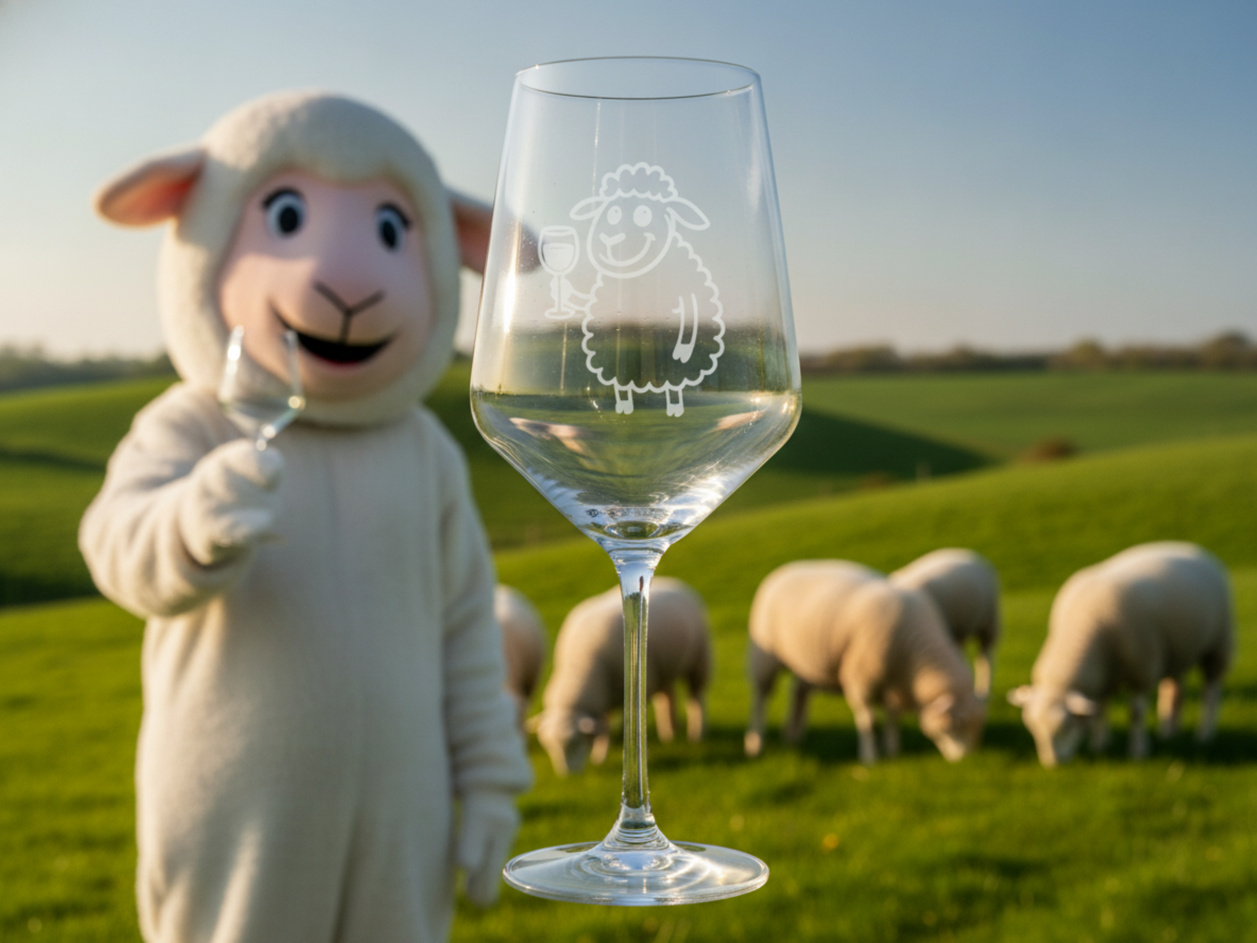 Weinglas Gravur Puppa Schaf trinkt Wein 350ml spülmaschinenfest elegantes Design Geschenk personalisiert - Vorschau 2