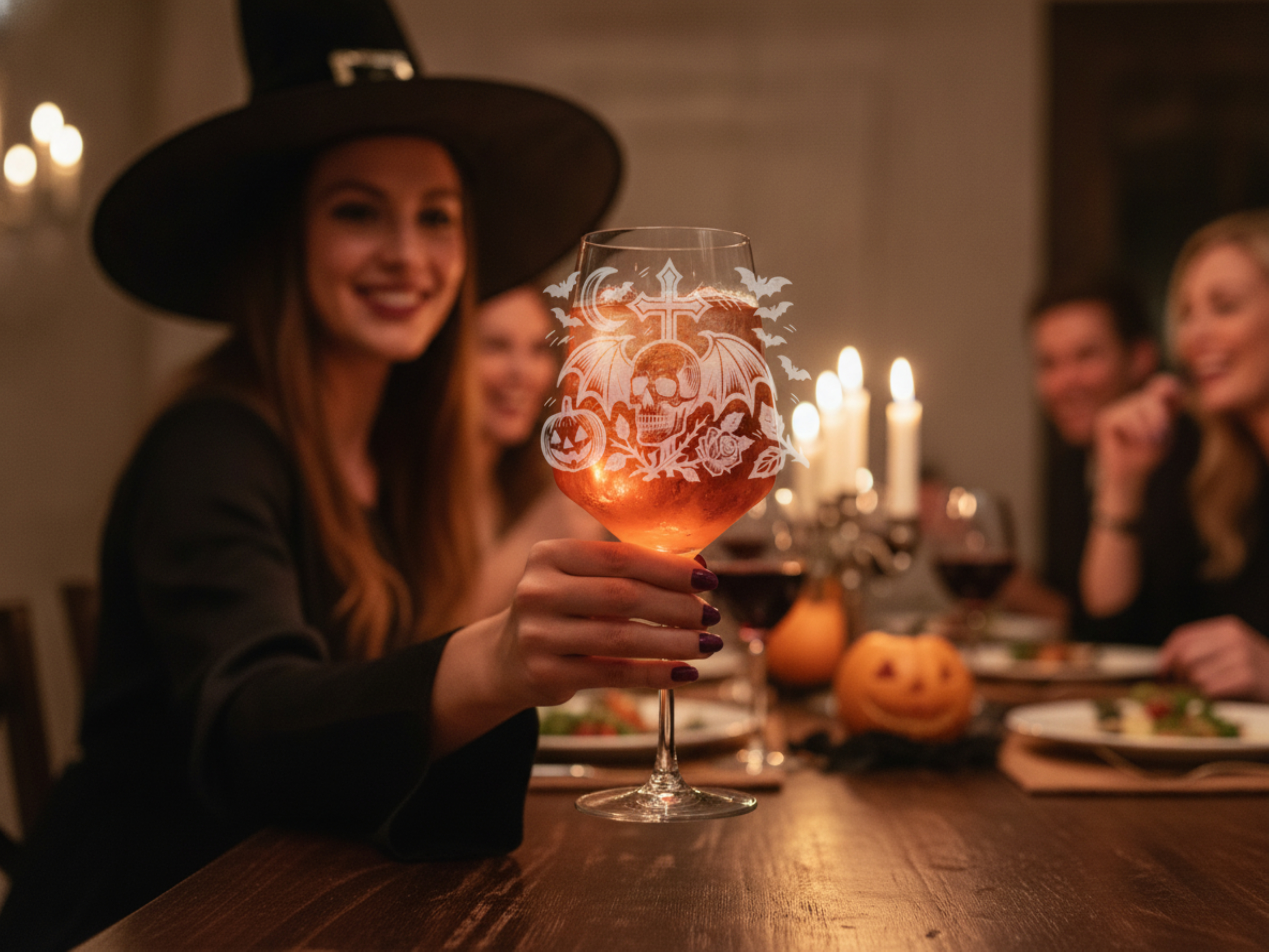 Helloween Gothic Totenkopf Weinglas 350ml spülmaschinenfest für Halloween Feiern - Vorschau 3