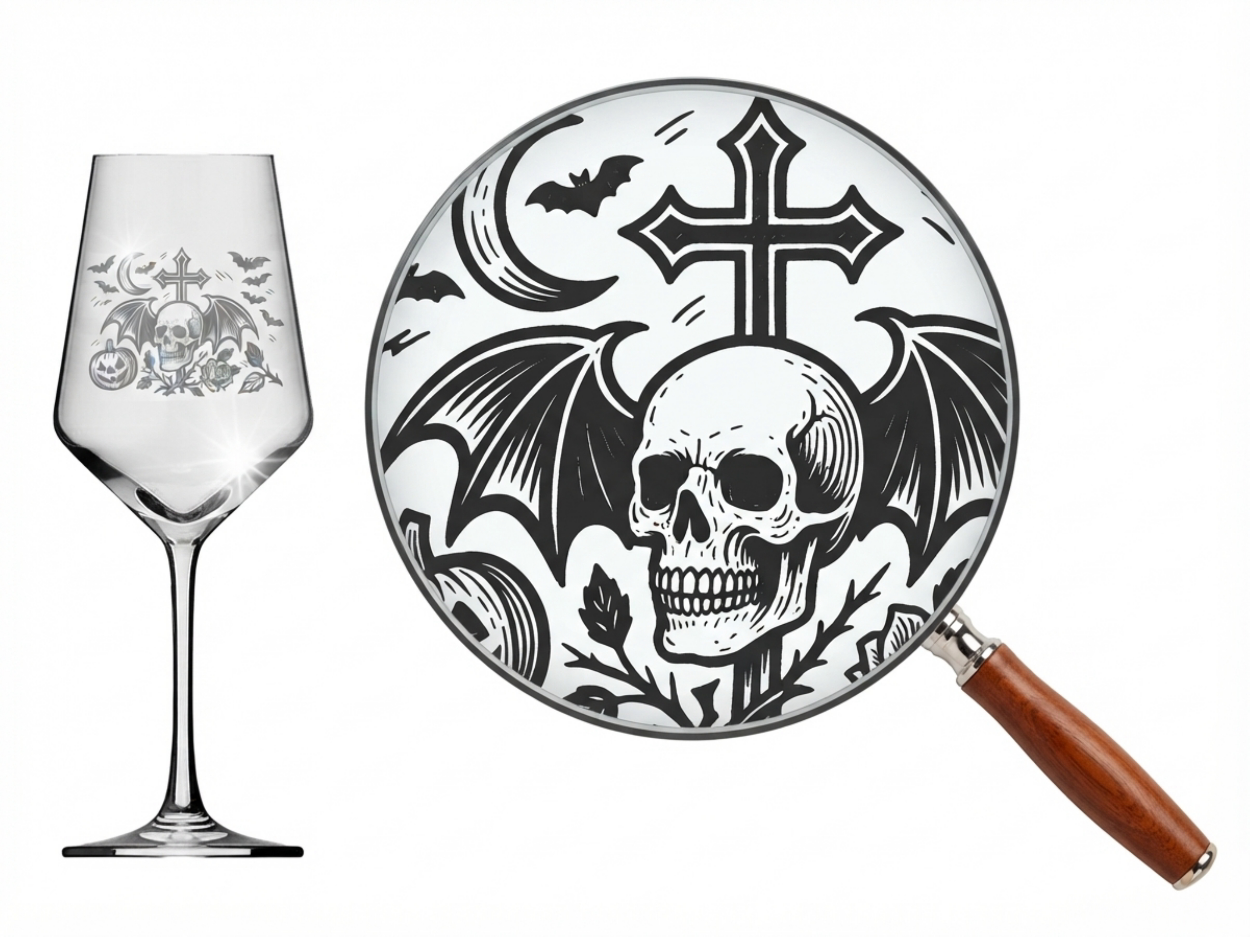 Halloween Gothic Totenkopf Weinglas 350ml spülmaschinenfest für Halloween Feiern