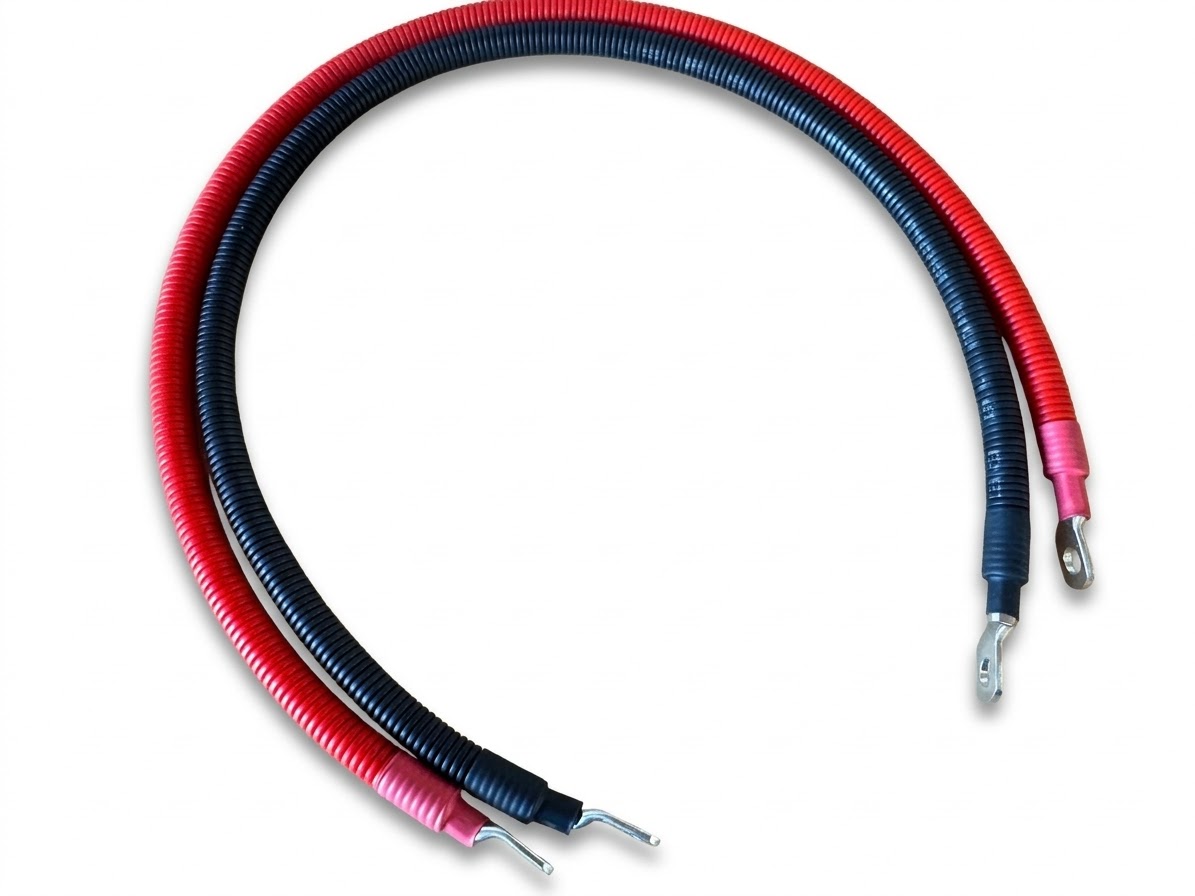 Batteriekabel Set 25 mm² 75cm mit M8 Kabelschuhen Rot Schwarz Wellrohr