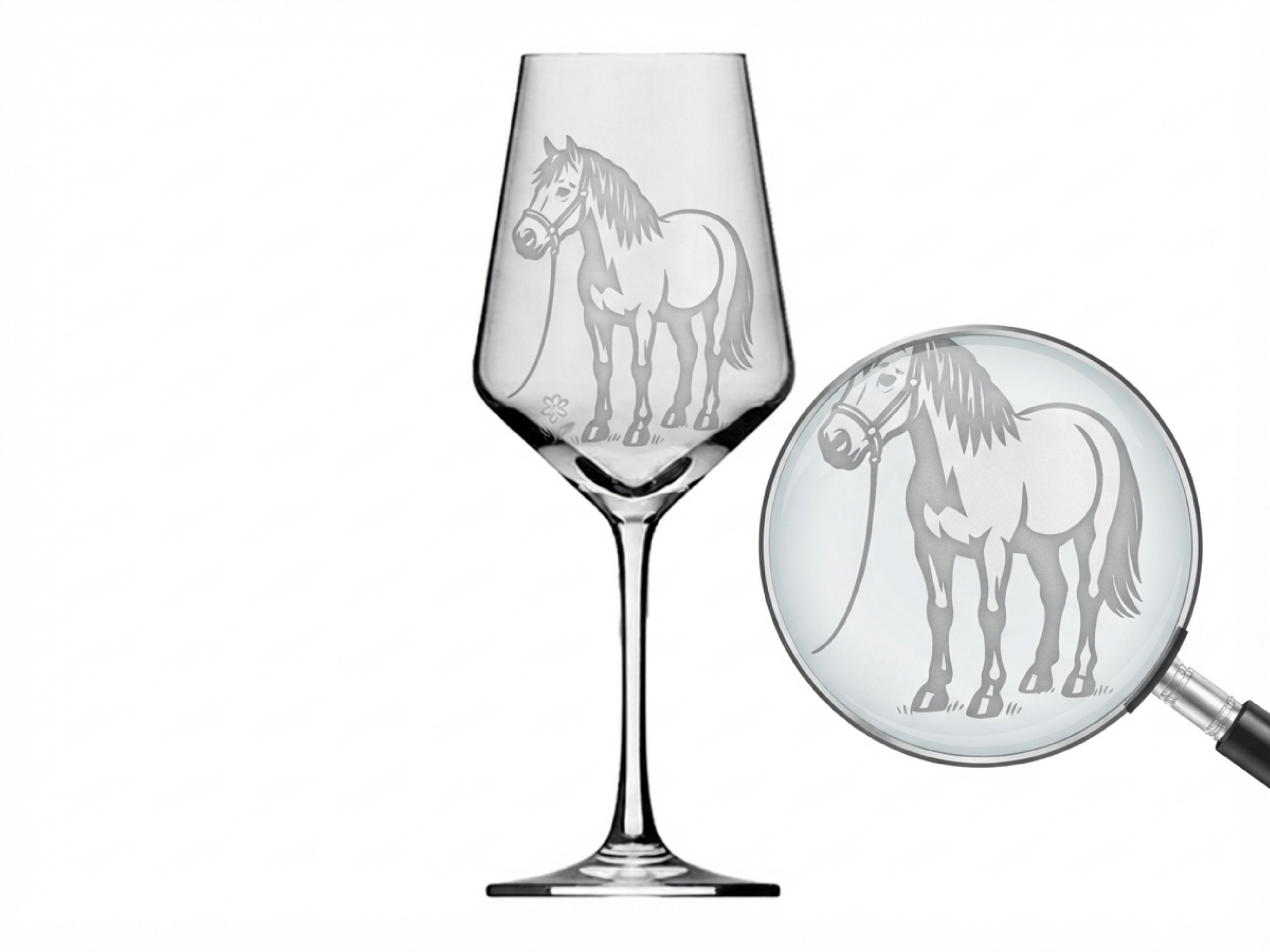 1x Weinglas Pferd mit Halfter Reiterinnen auf Wiese 350ml spülmaschinenfest