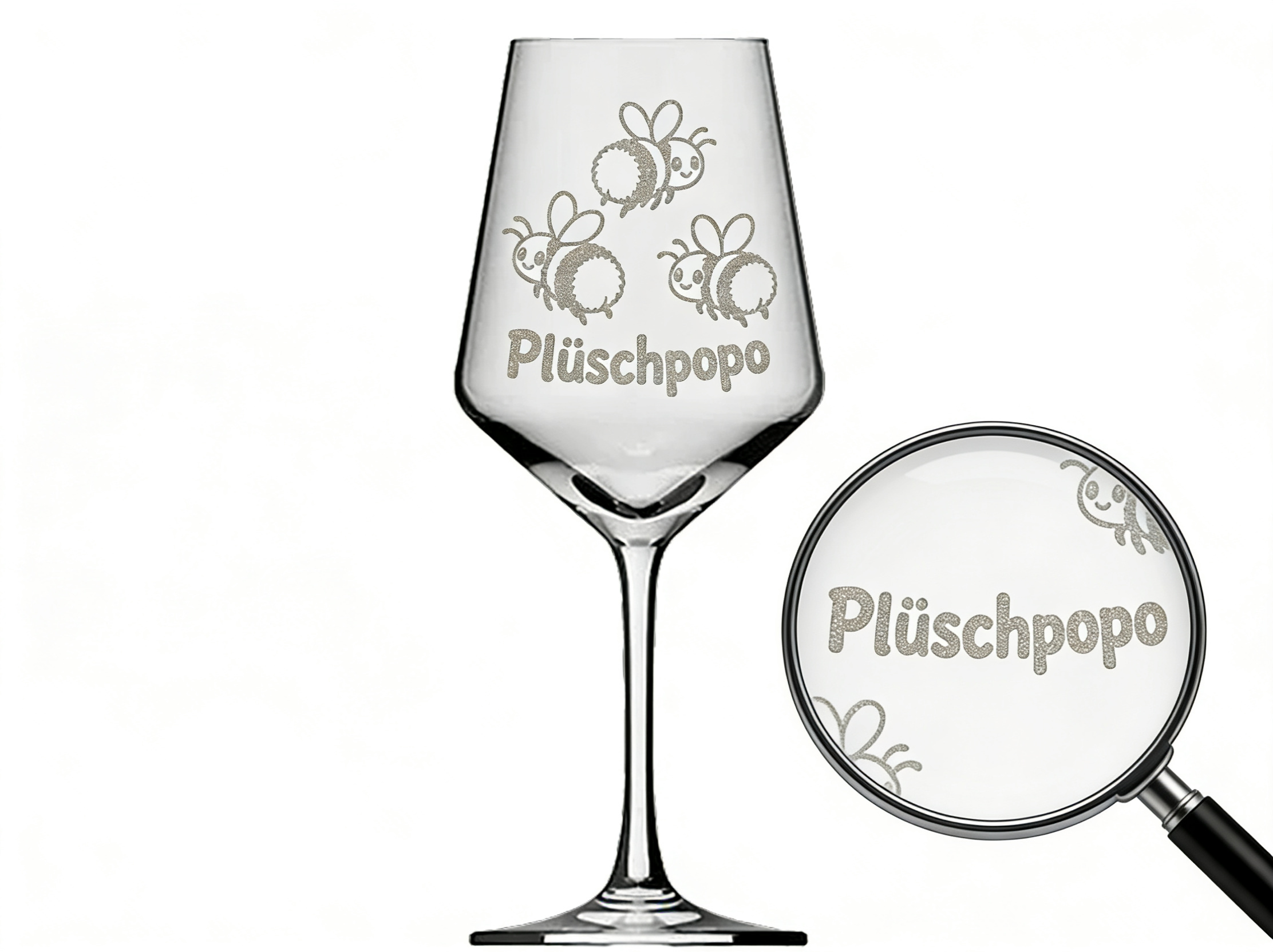 Weinglas Hummel Plüschpopo mit Gravur 350 ml spülmaschinenfest und stilvoll