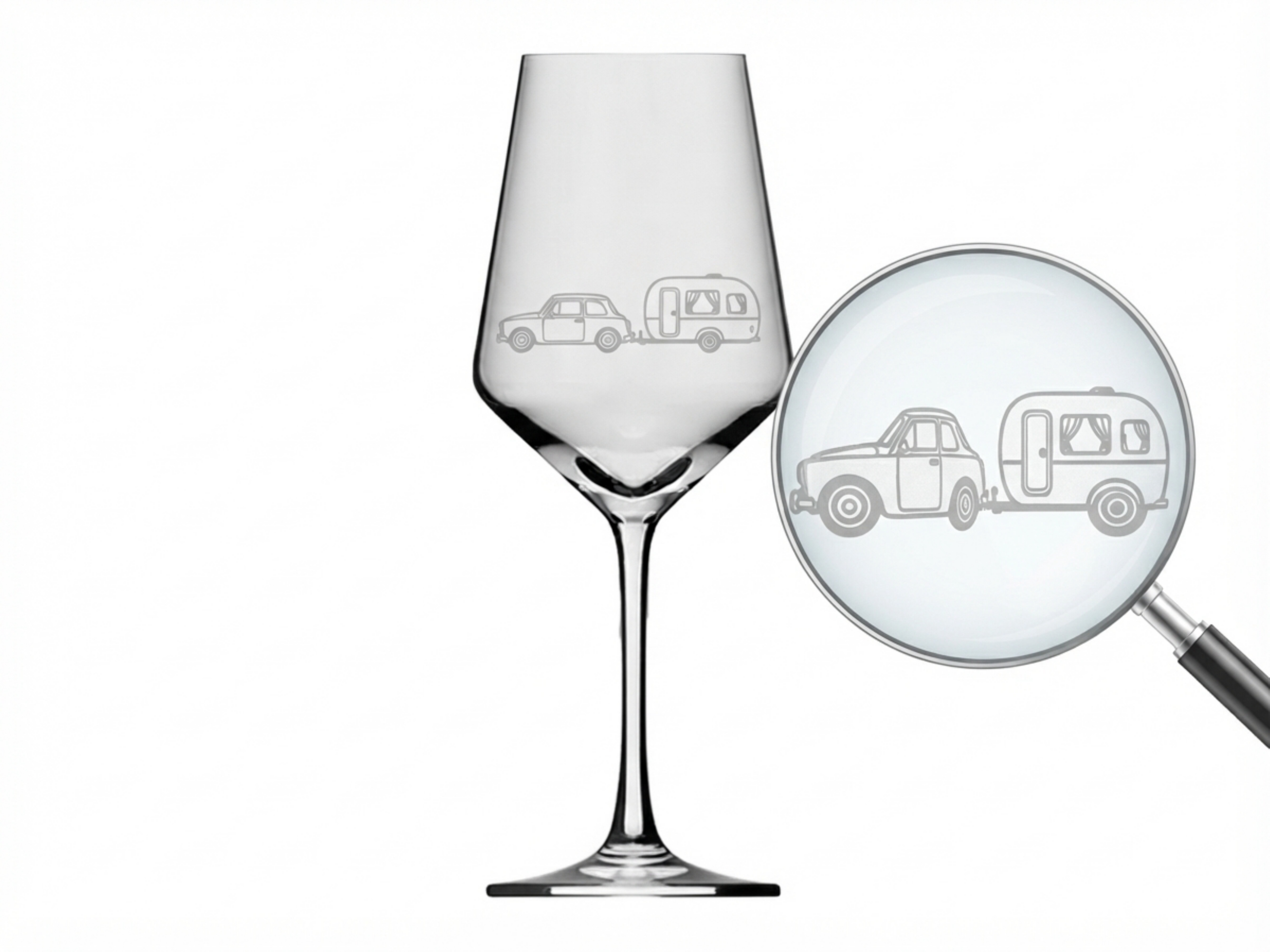 Weinglas 350 ml mit Gravur Camper und Wohnwagen spülmaschinenfest ideal für Weinliebhaber