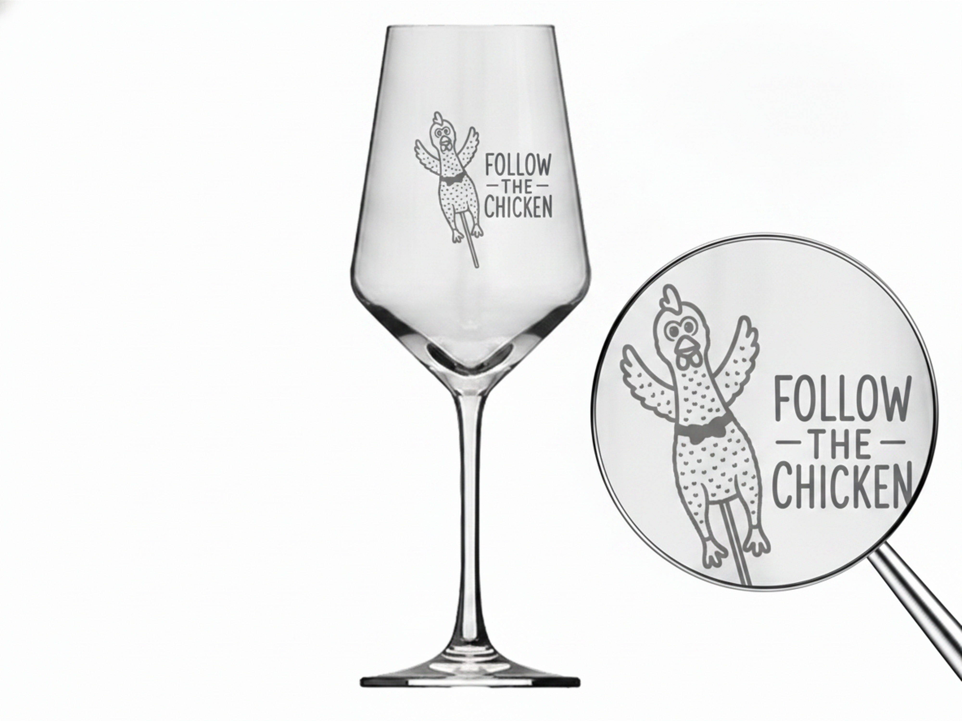 1x Weinglas mit Gravur Follow the Chicken 350ml spülmaschinenfest langlebig