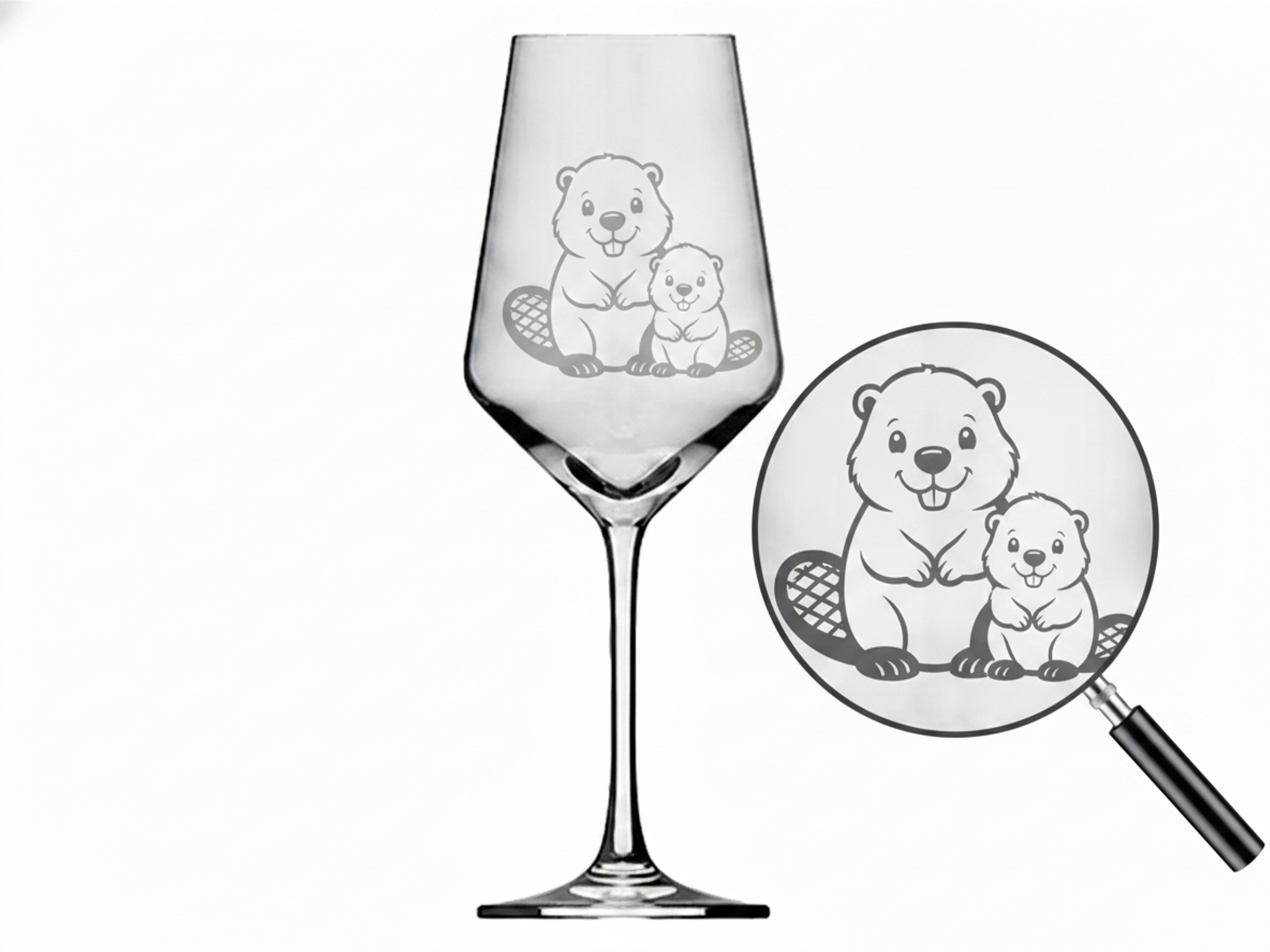 1x Weinglas mit Biber Gravur 350ml spülmaschinenfest und stabilen Stand