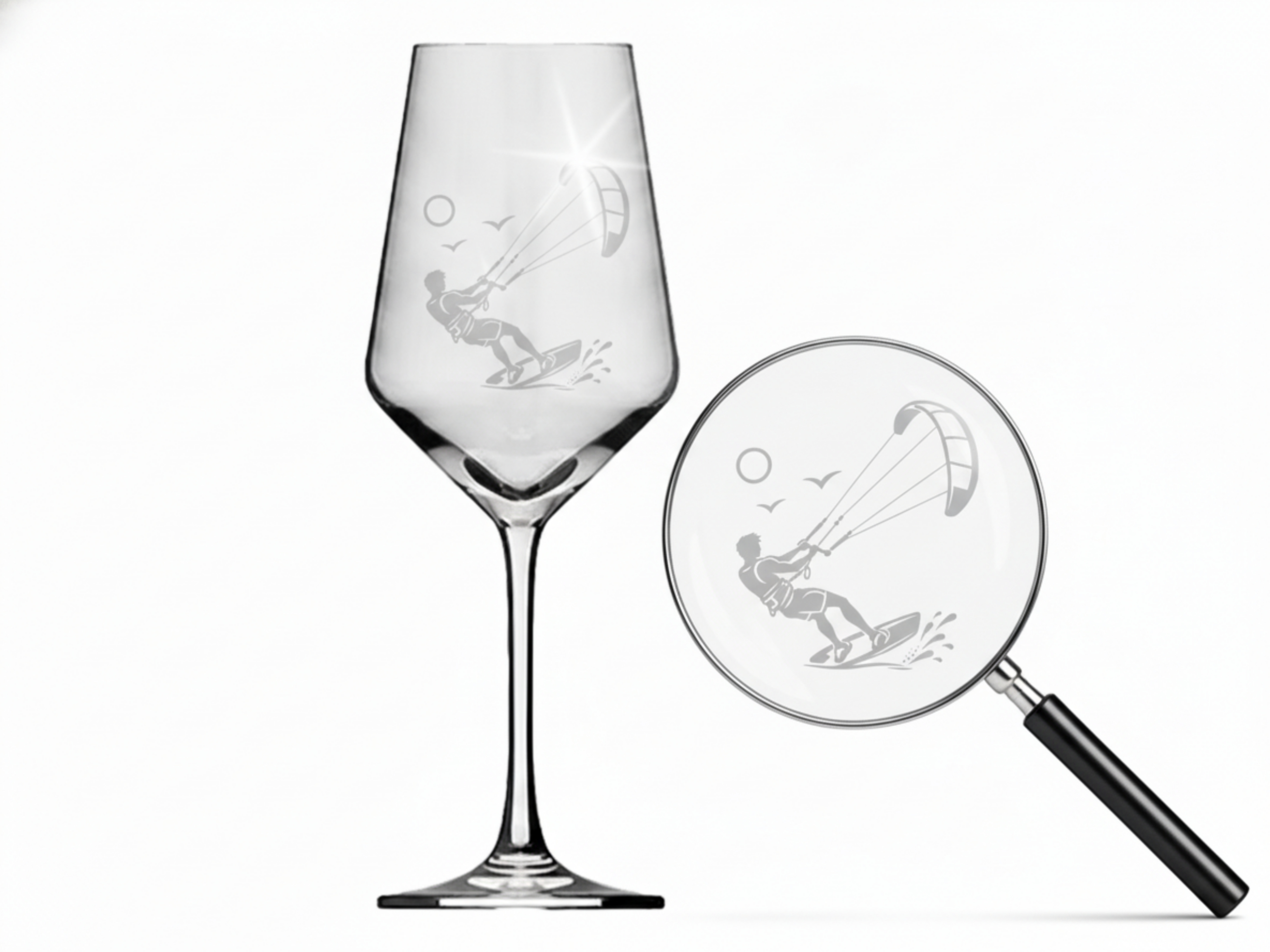 Weinglas Gravur Kitesurfing 350ml spülmaschinenfest und elegant gestaltet