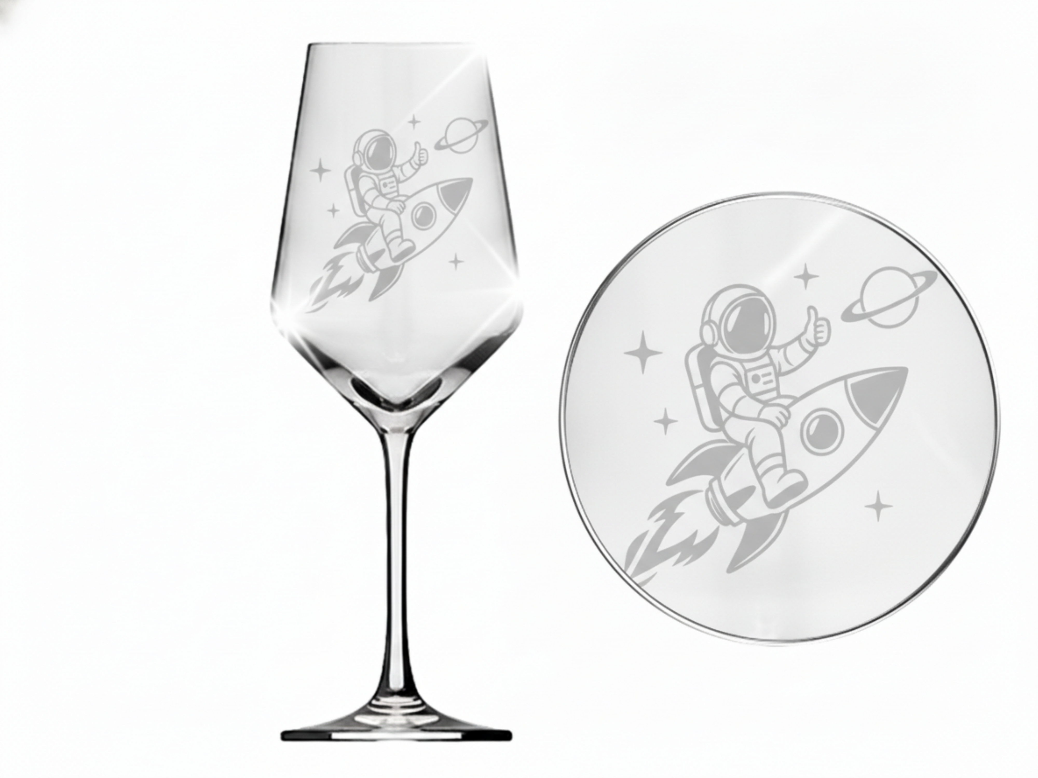 Weinglas Gravur Astronaut mit Rakete 350ml spülmaschinenfest und elegant